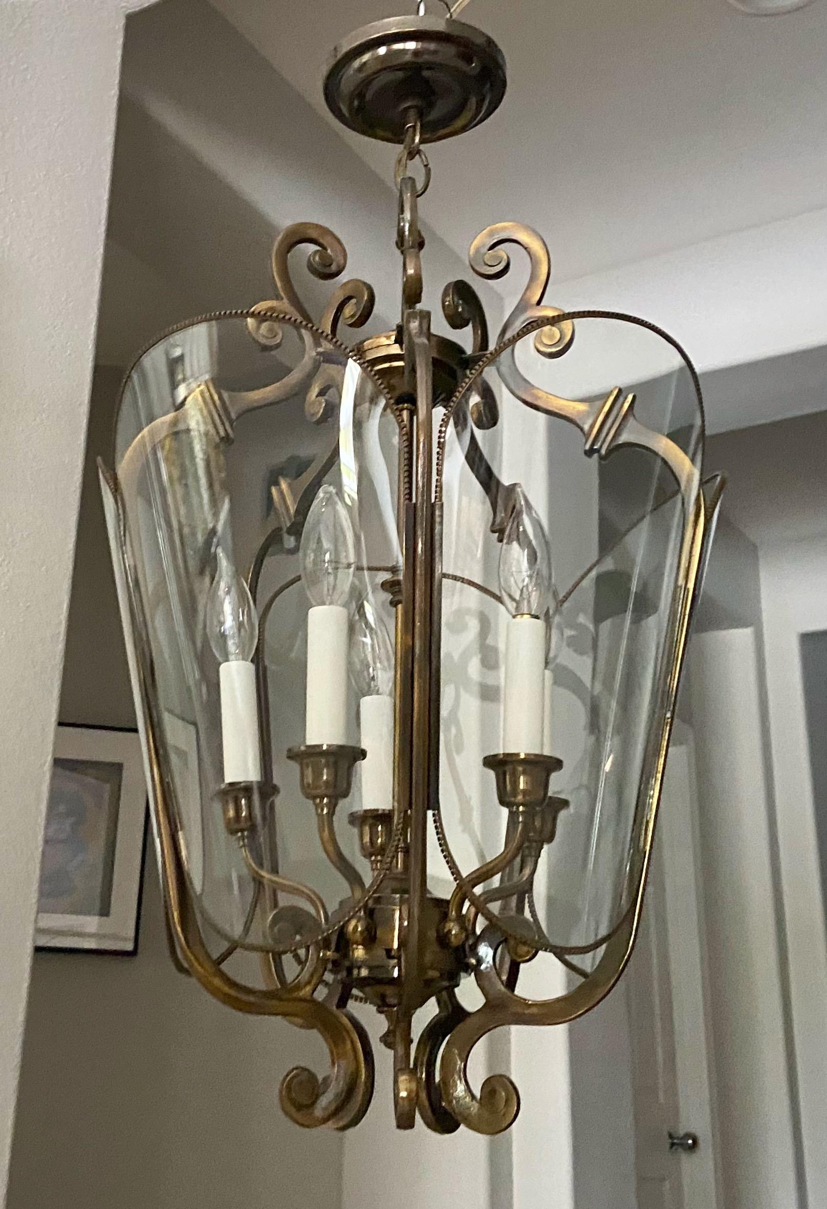 Mid-20th Century Feldman Brass 5 Light Hall Lantern or Pendant For Sale