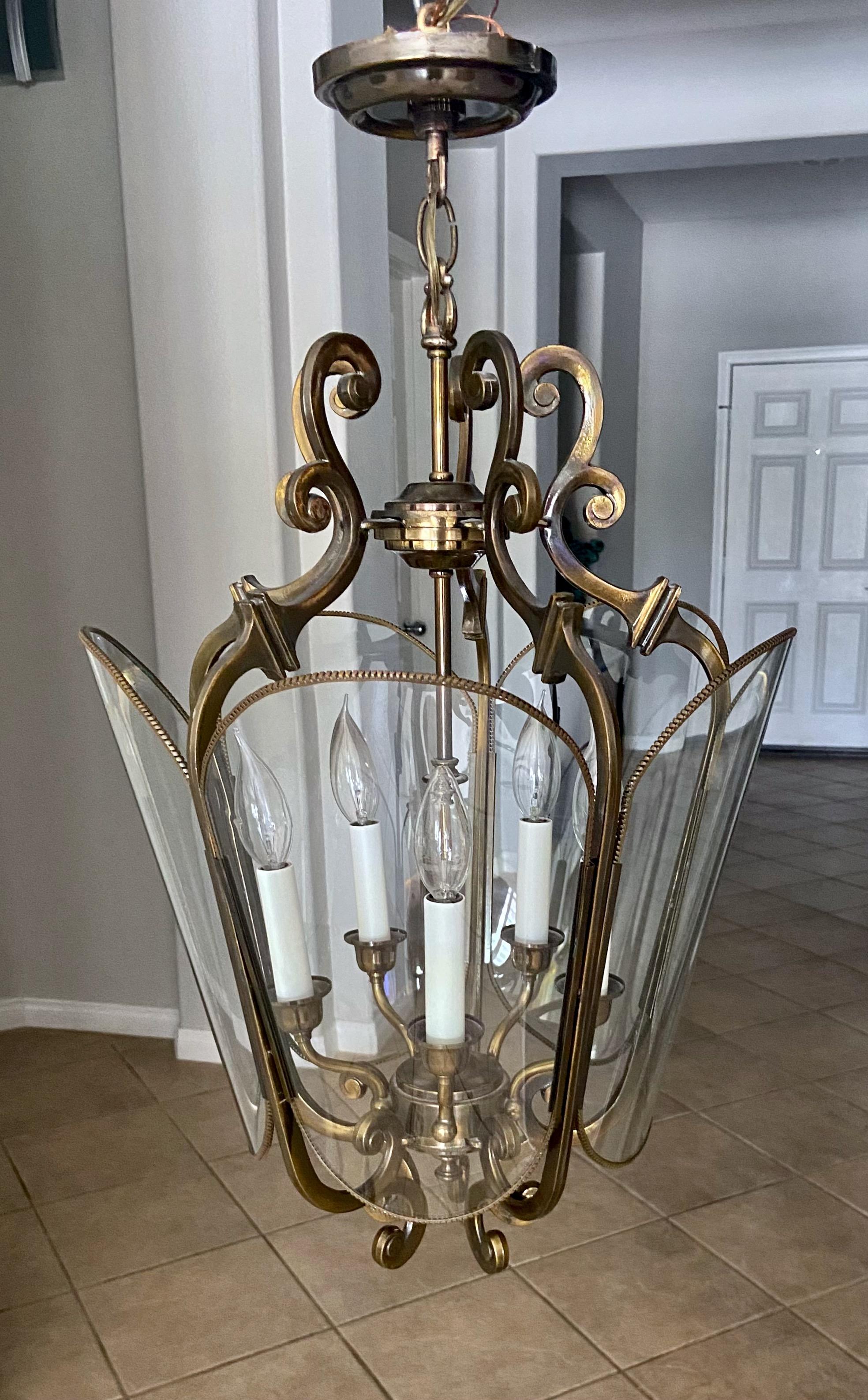 Feldman Brass 5 Light Hall Lantern or Pendant For Sale 1