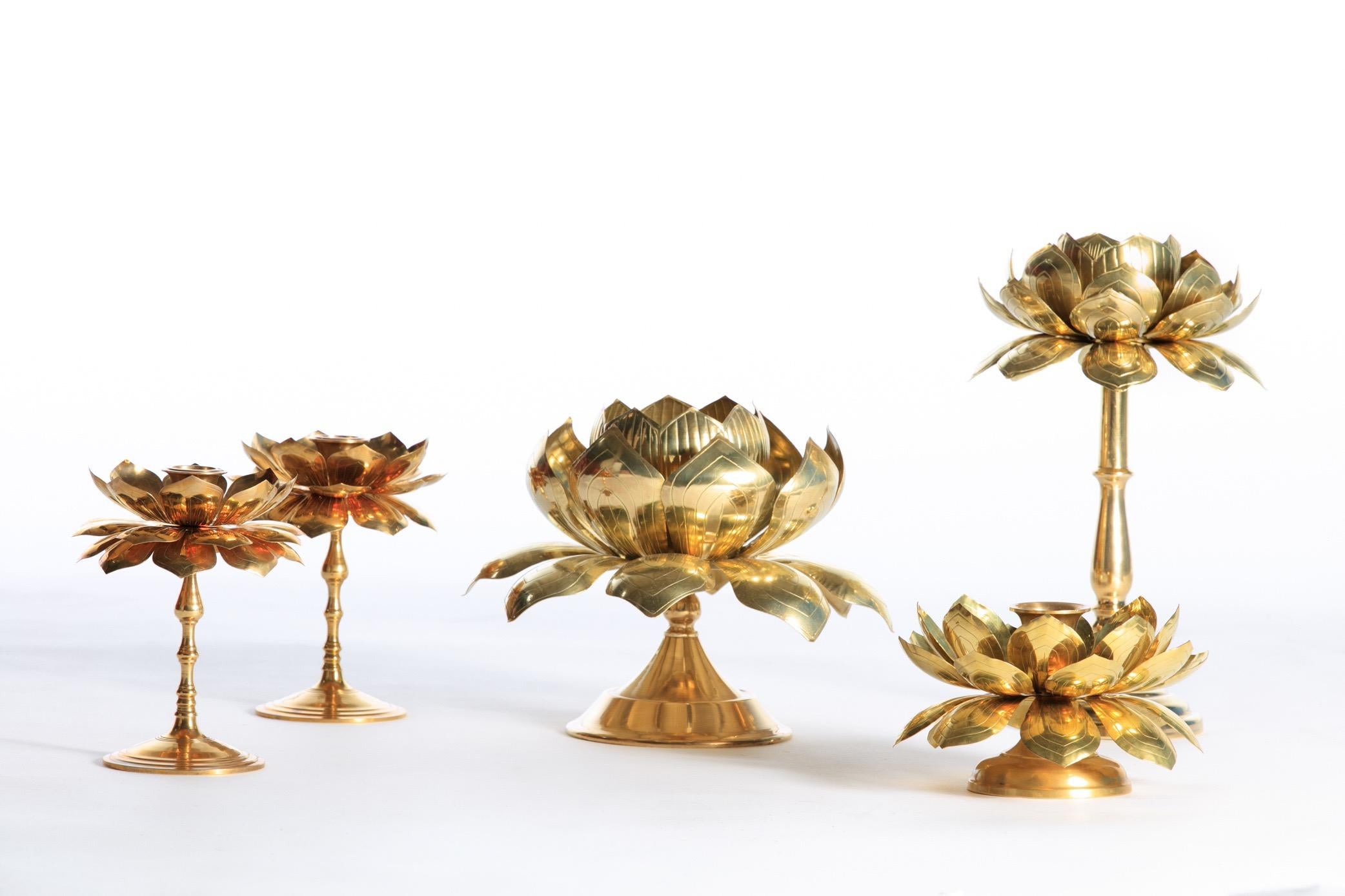 Feldman Brass Lotus Candle Holders in the Style of Parzinger For Sale 1
