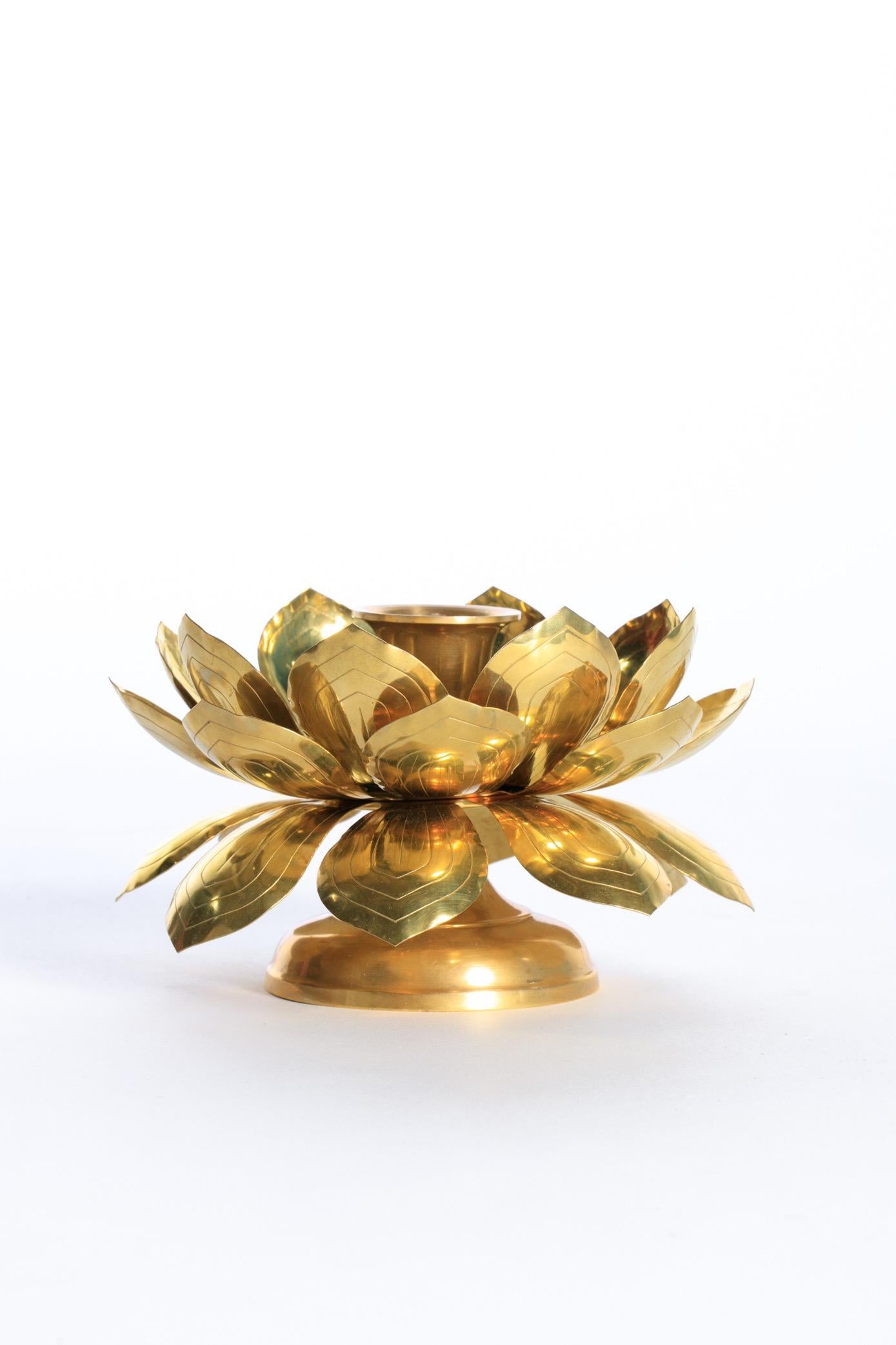 Hollywood Regency Feldman Brass Lotus Candle Holders in the Style of Parzinger For Sale