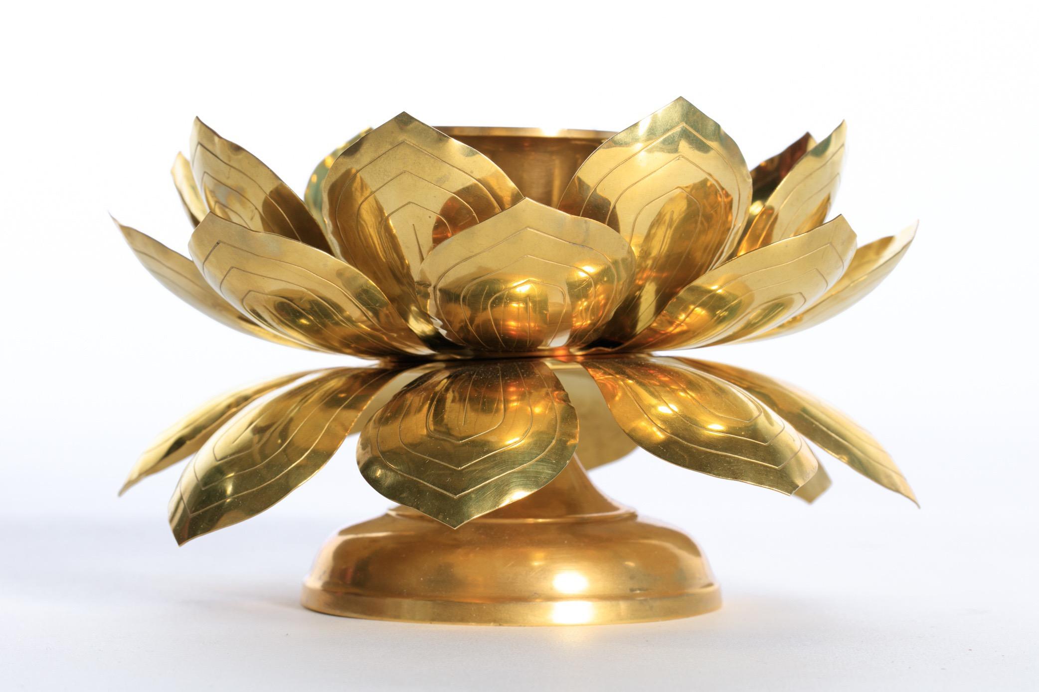 American Feldman Brass Lotus Candle Holders in the Style of Parzinger For Sale
