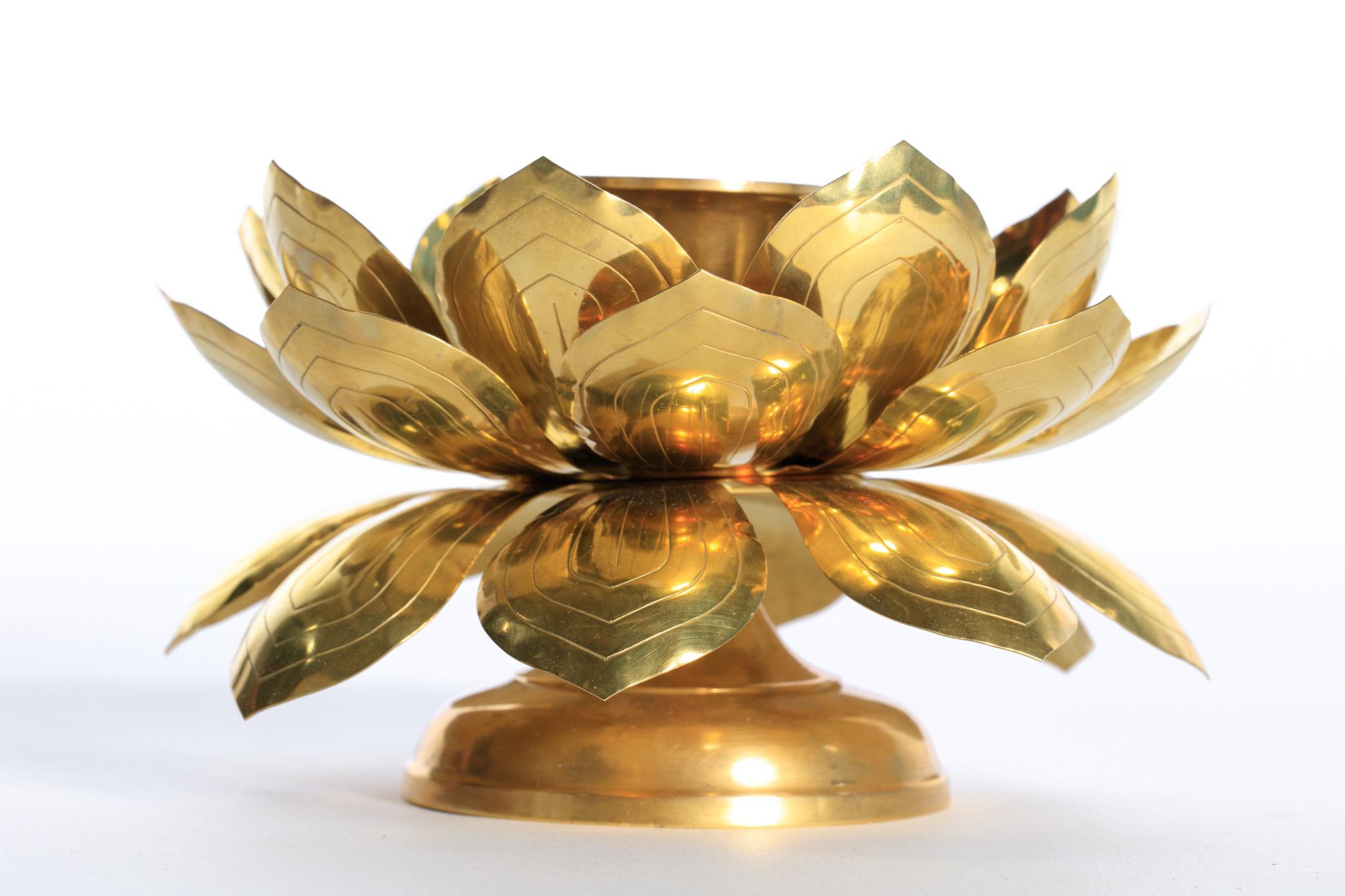 Feldman Brass Lotus Candle Holders in the Style of Parzinger In Good Condition For Sale In Saint Louis, MO
