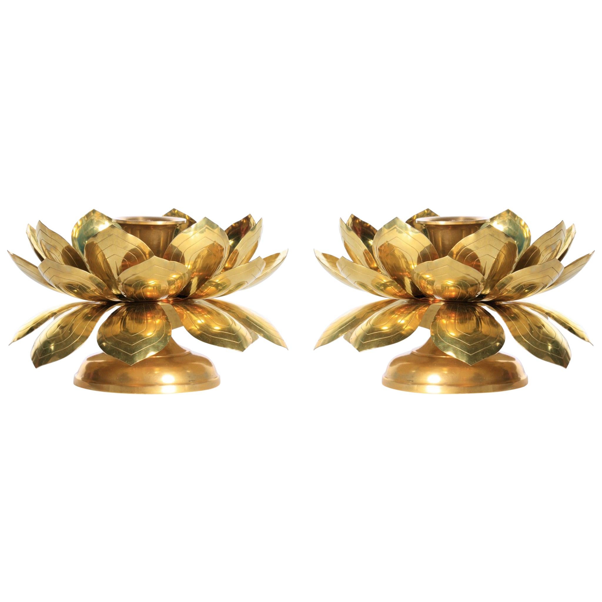 Porte-bougies lotus Feldman en laiton dans le style de Parzinger