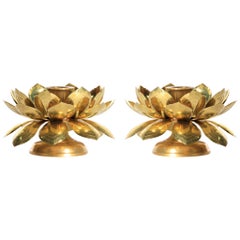 Feldman Brass Lotus Candle Holders in the Style of Parzinger