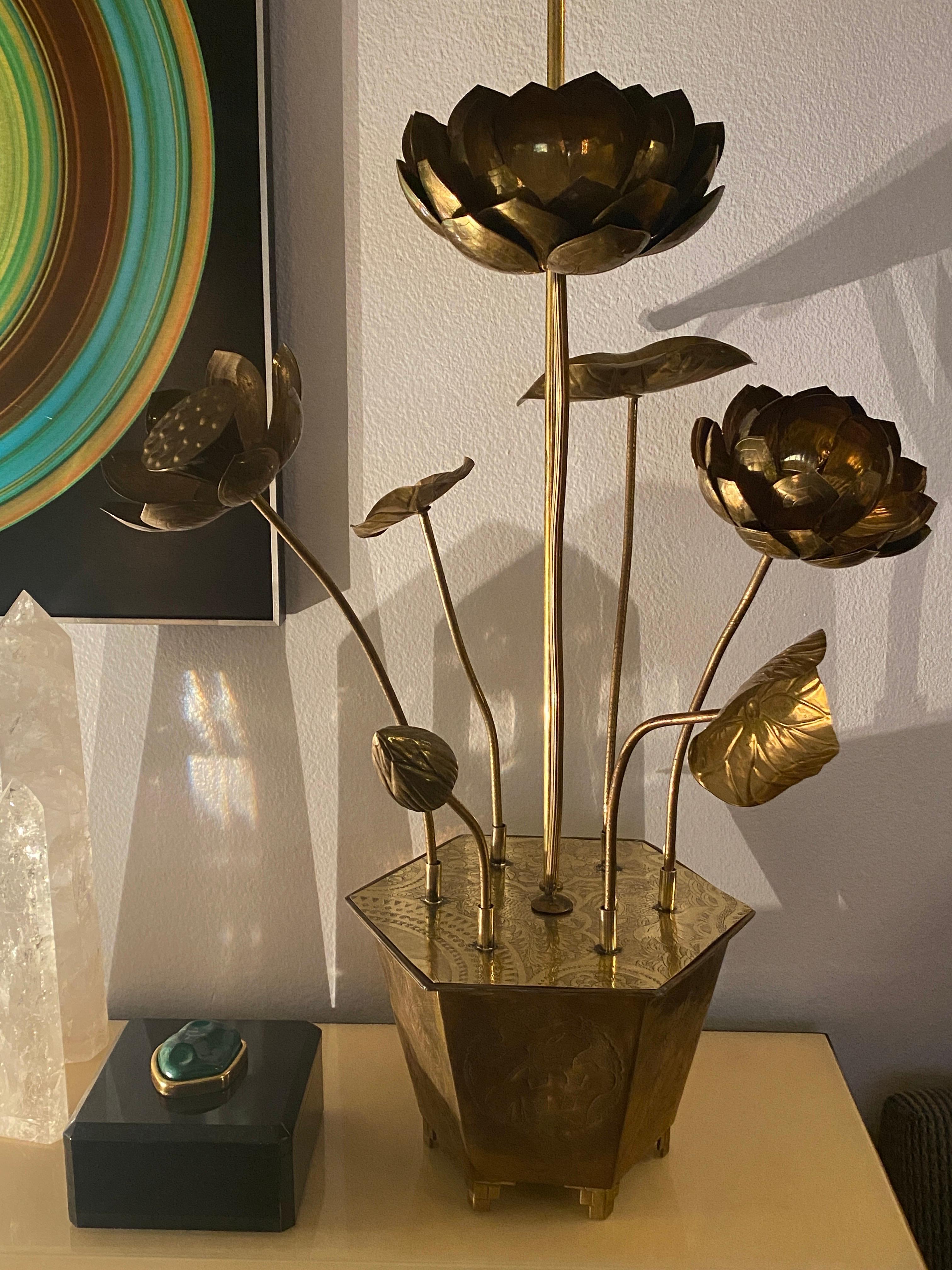 Feldman Brass Lotus Flower Lamp For Sale 6