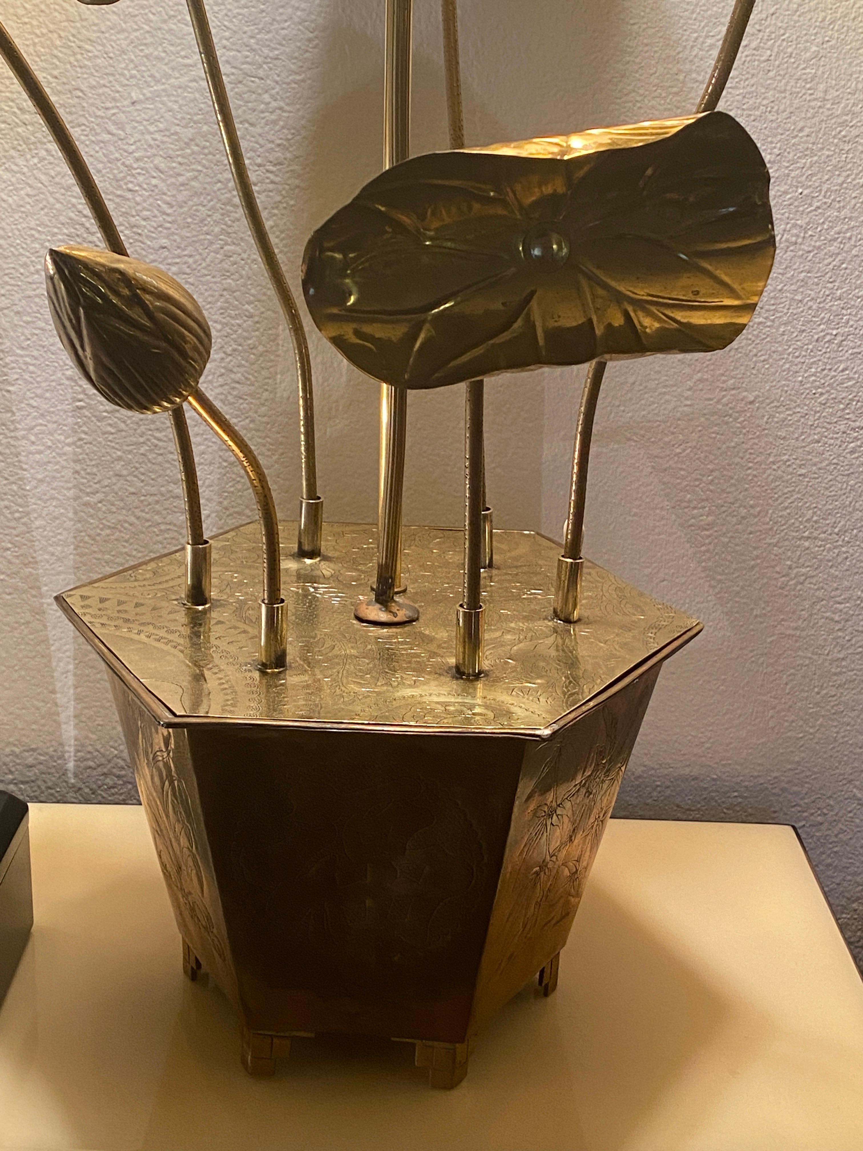 Mid-20th Century Feldman Brass Lotus Flower Lamp For Sale