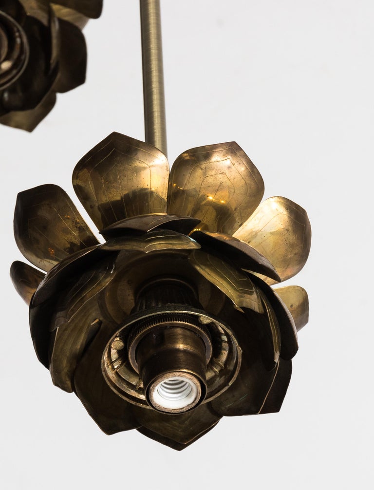 Feldman Brass Lotus Flower ThreeLight Fixture at 1stDibs