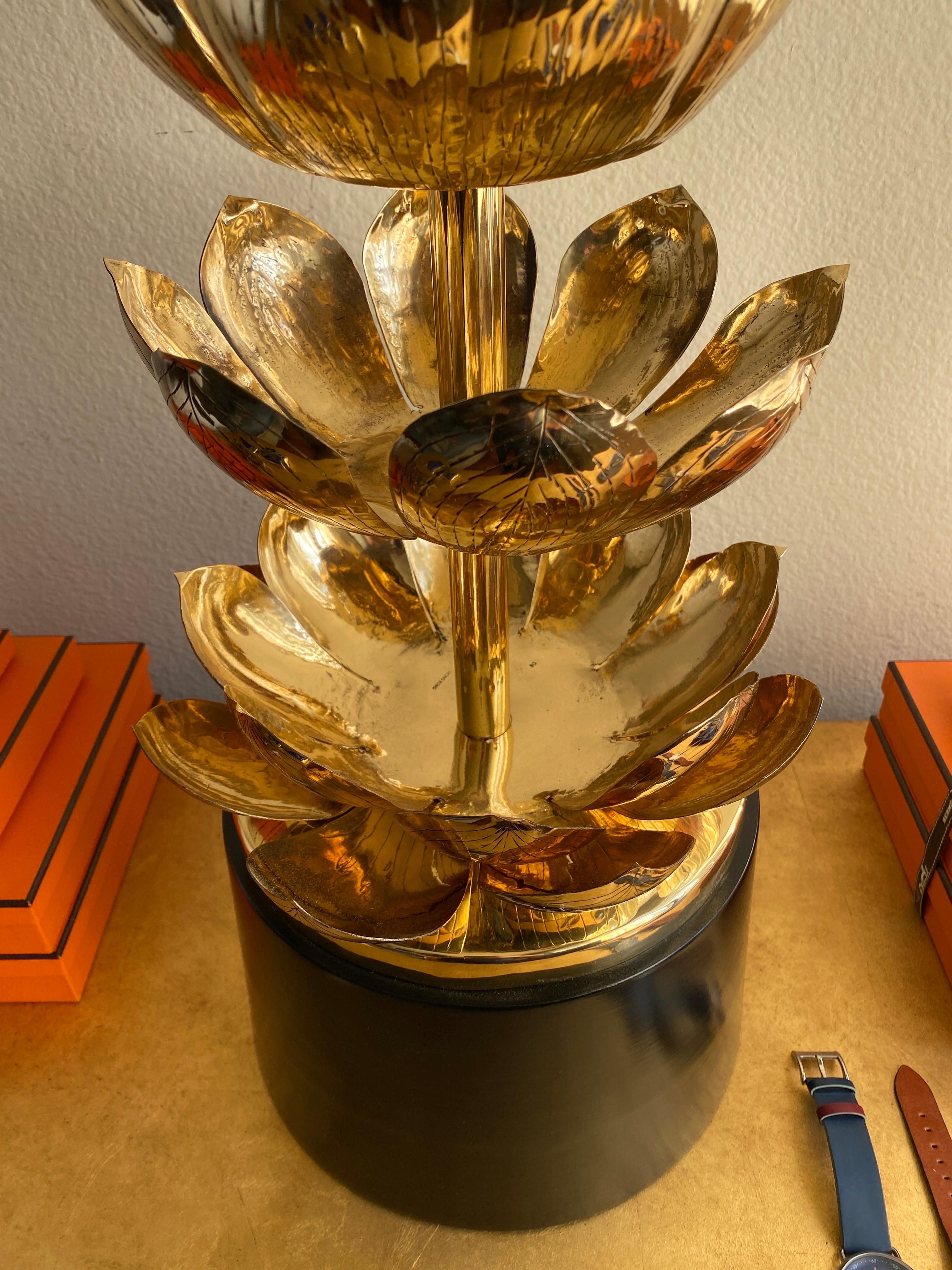 Hollywood Regency Feldman Brass Lotus Lamp For Sale