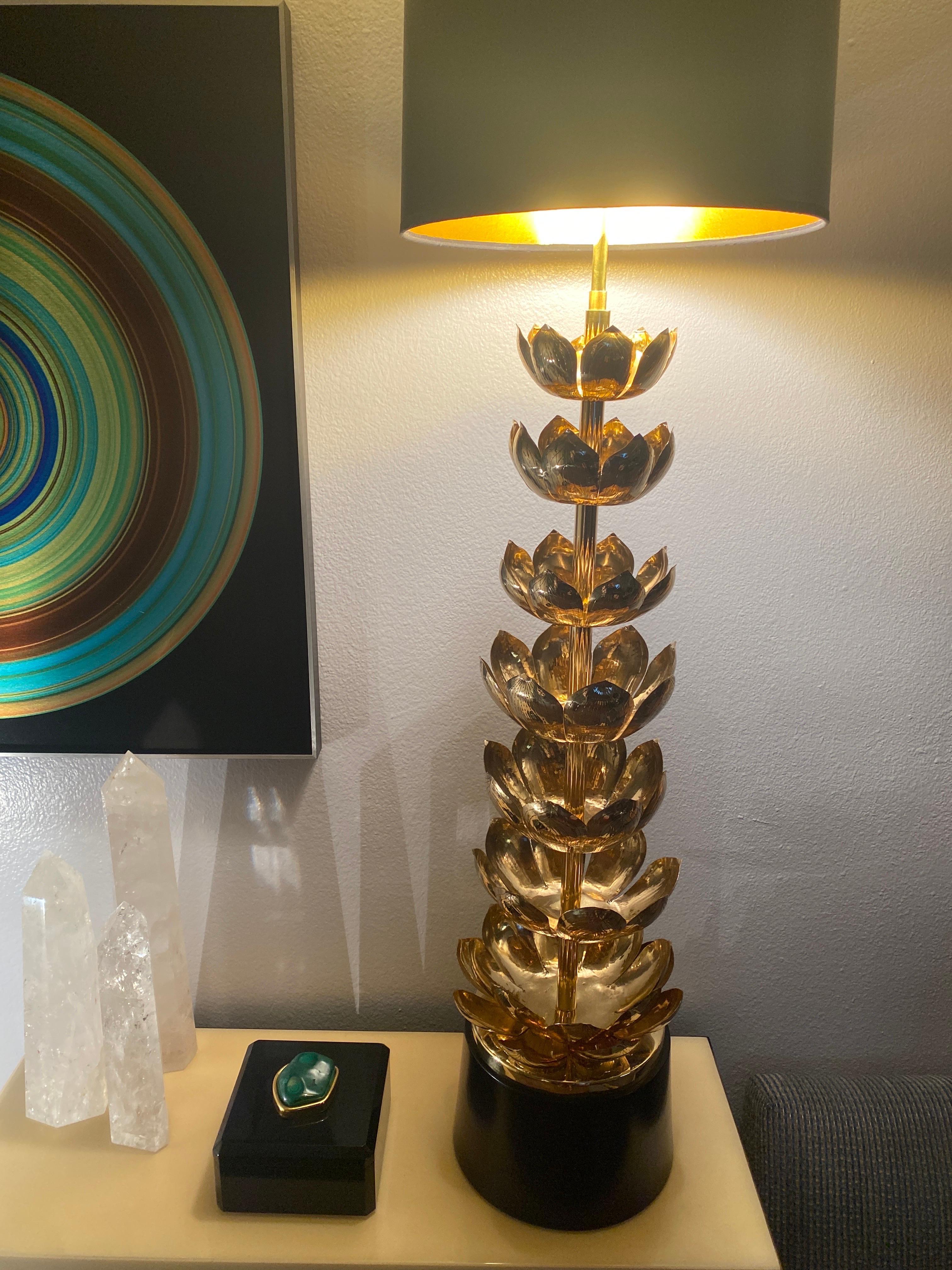 Polished Feldman Brass Lotus Lamp For Sale