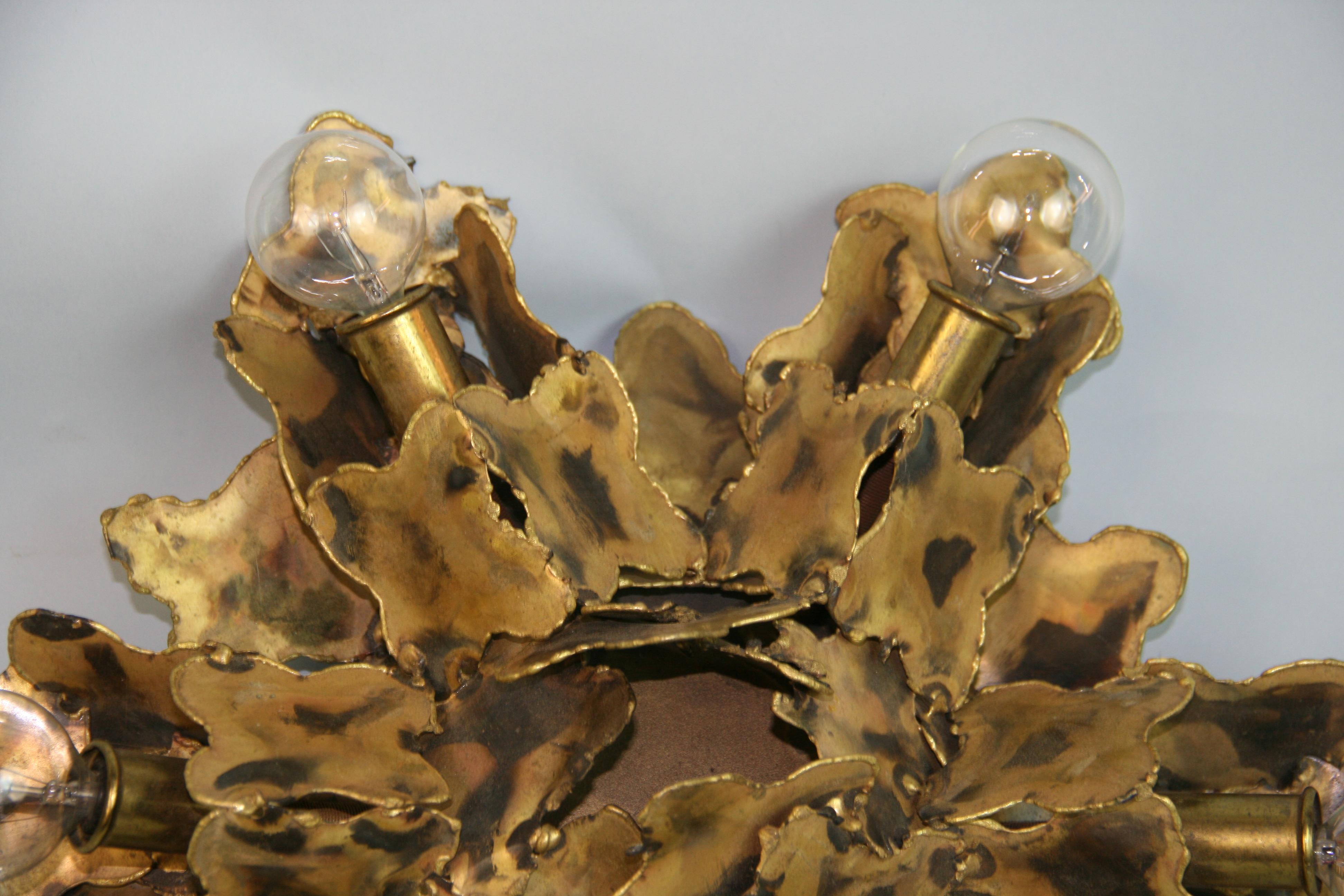 Feldman Brutalist Six Light Brass Flushmount In Good Condition For Sale In Douglas Manor, NY