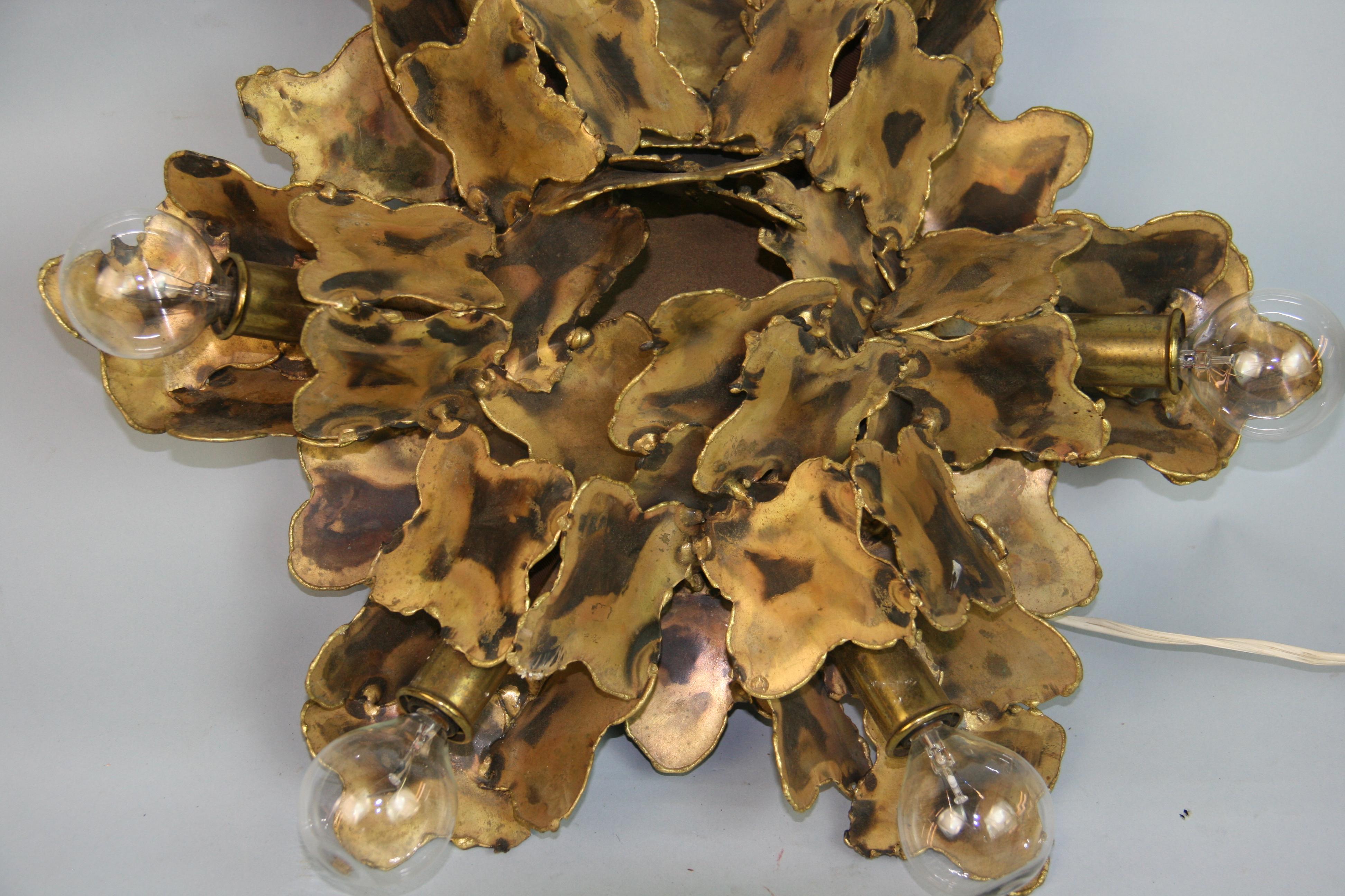 Late 20th Century Feldman Brutalist Six Light Brass Flushmount For Sale