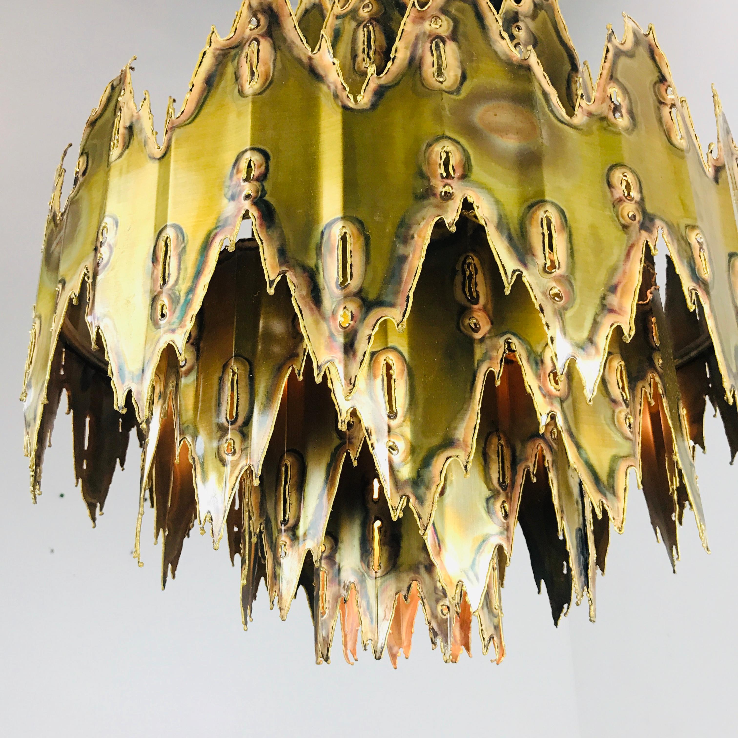 Mid-Century Modern Feldman Brutalist Torch Cut Chandelier by Tom Greene