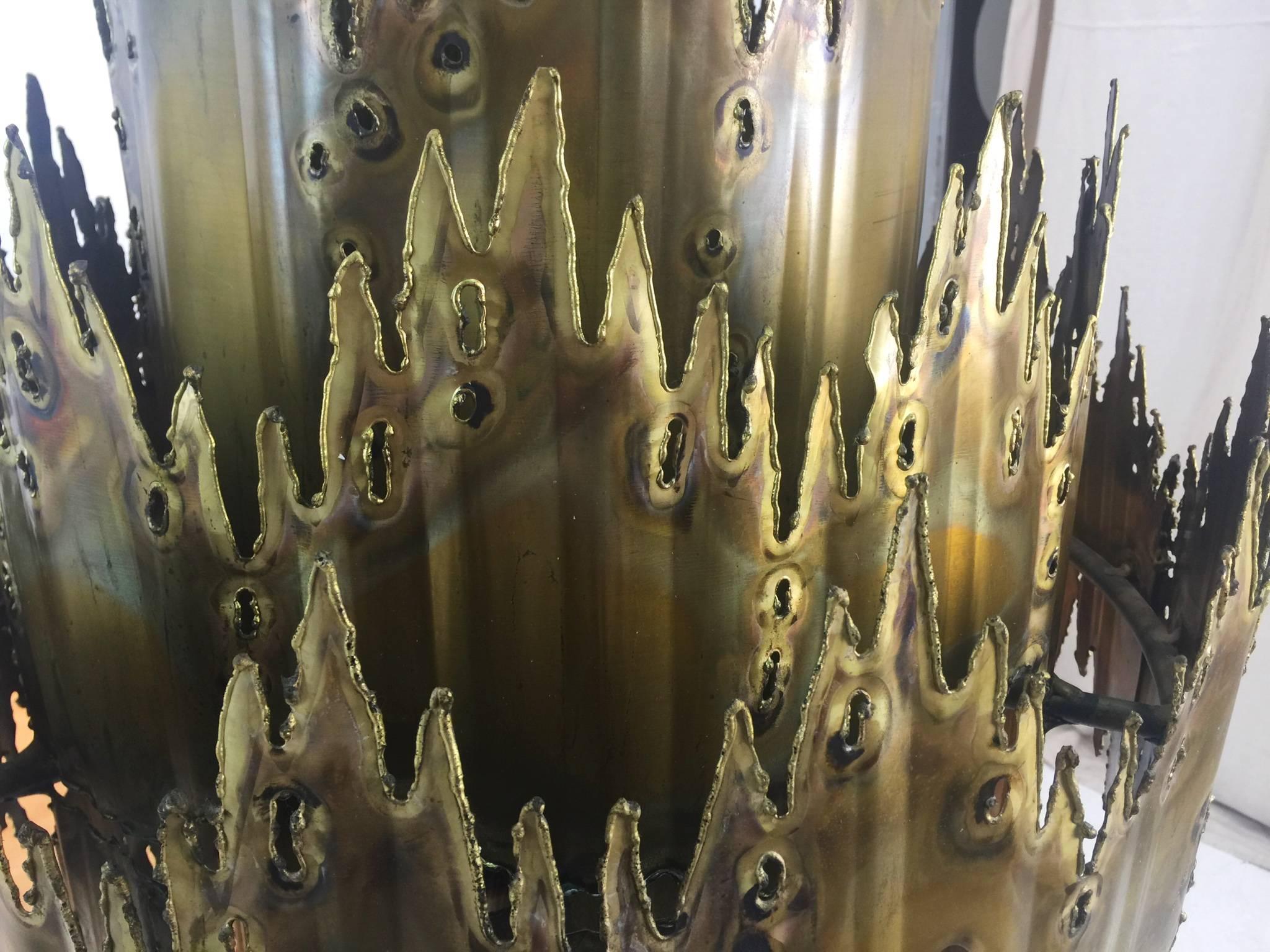 Brass Feldman Brutalist Torch Cut Chandelier by Tom Greene