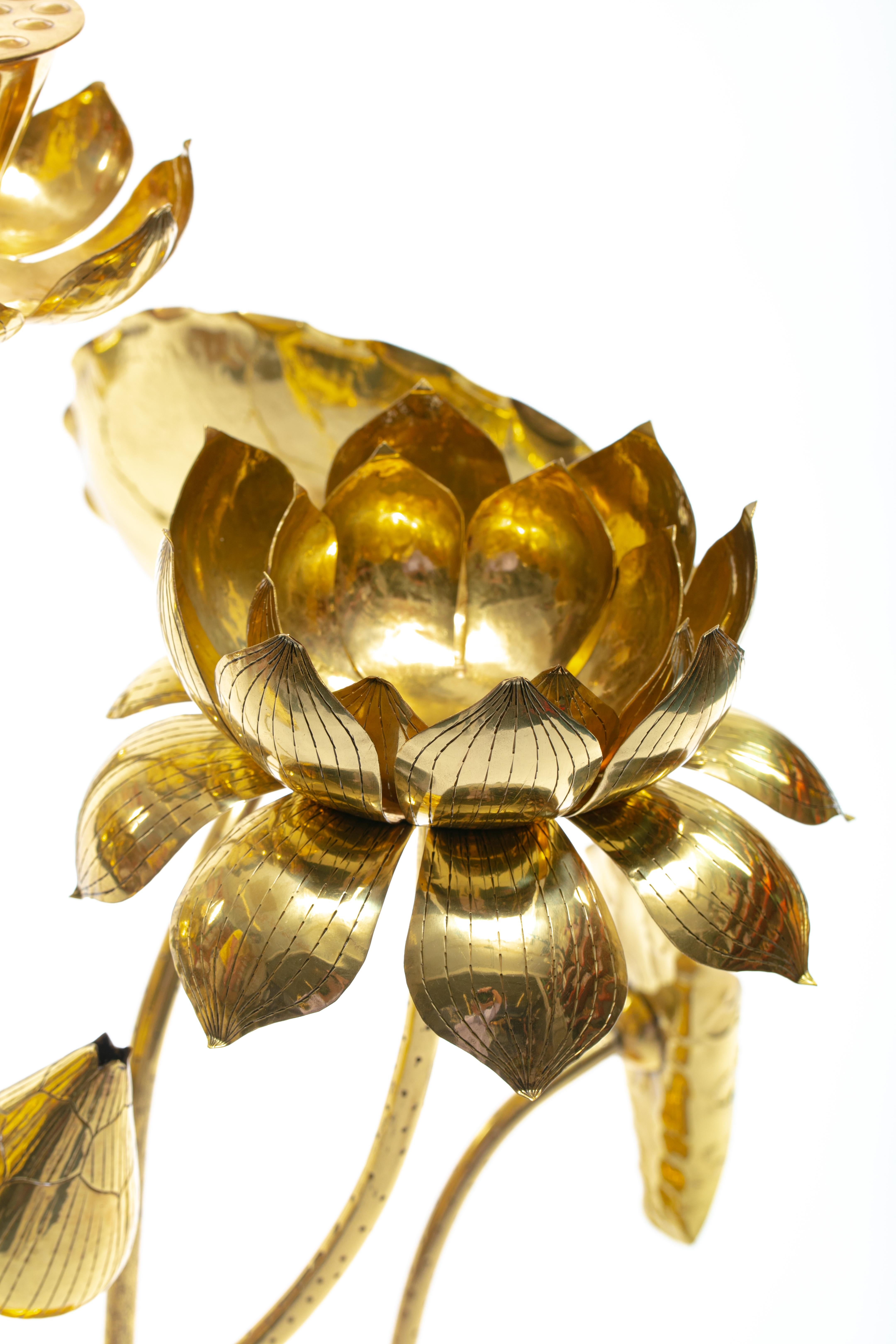Feldman Chinoiserie Adjustable Brass Lotus Bouquet Sculpture, circa 1970 2