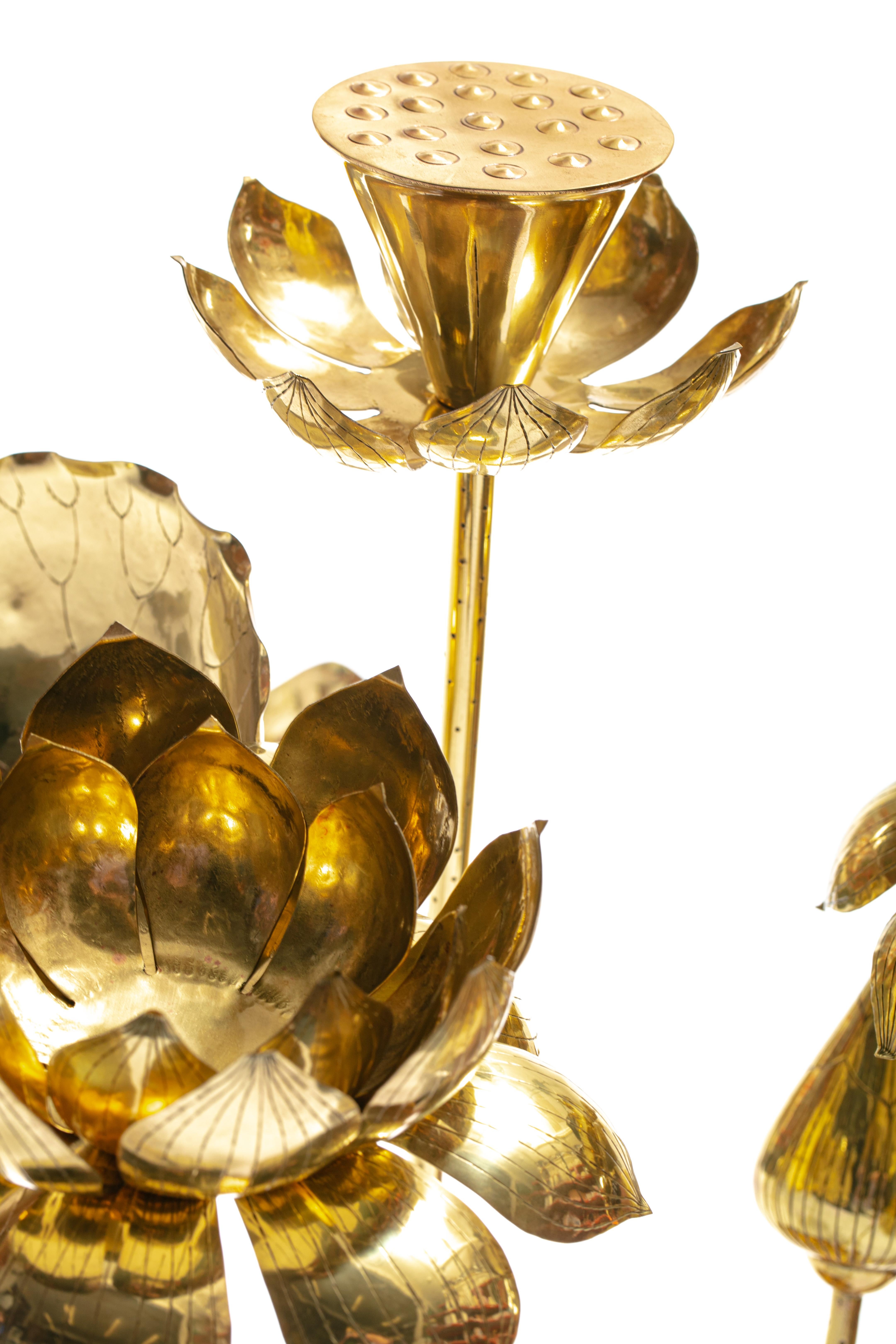 Feldman Chinoiserie Adjustable Brass Lotus Bouquet Sculpture, circa 1970 For Sale 4
