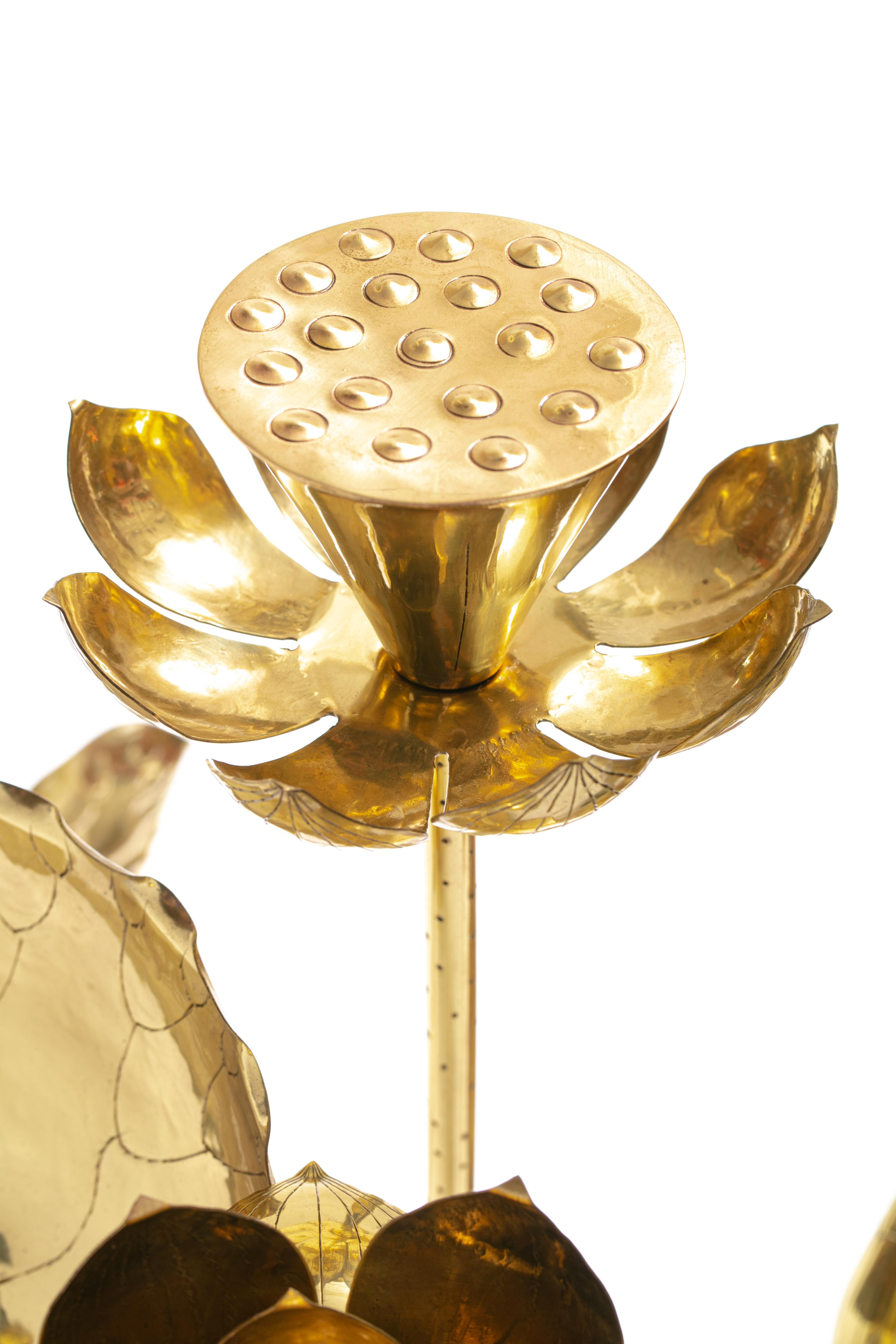 Feldman Chinoiserie Adjustable Brass Lotus Bouquet Sculpture, circa 1970 For Sale 1