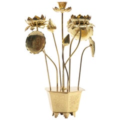 Used Feldman Chinoiserie Adjustable Brass Lotus Bouquet Sculpture, circa 1970