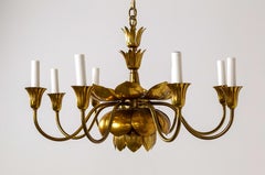 Feldman Co. Hollywood Regency Brass Lotus 9-Light Chandelier