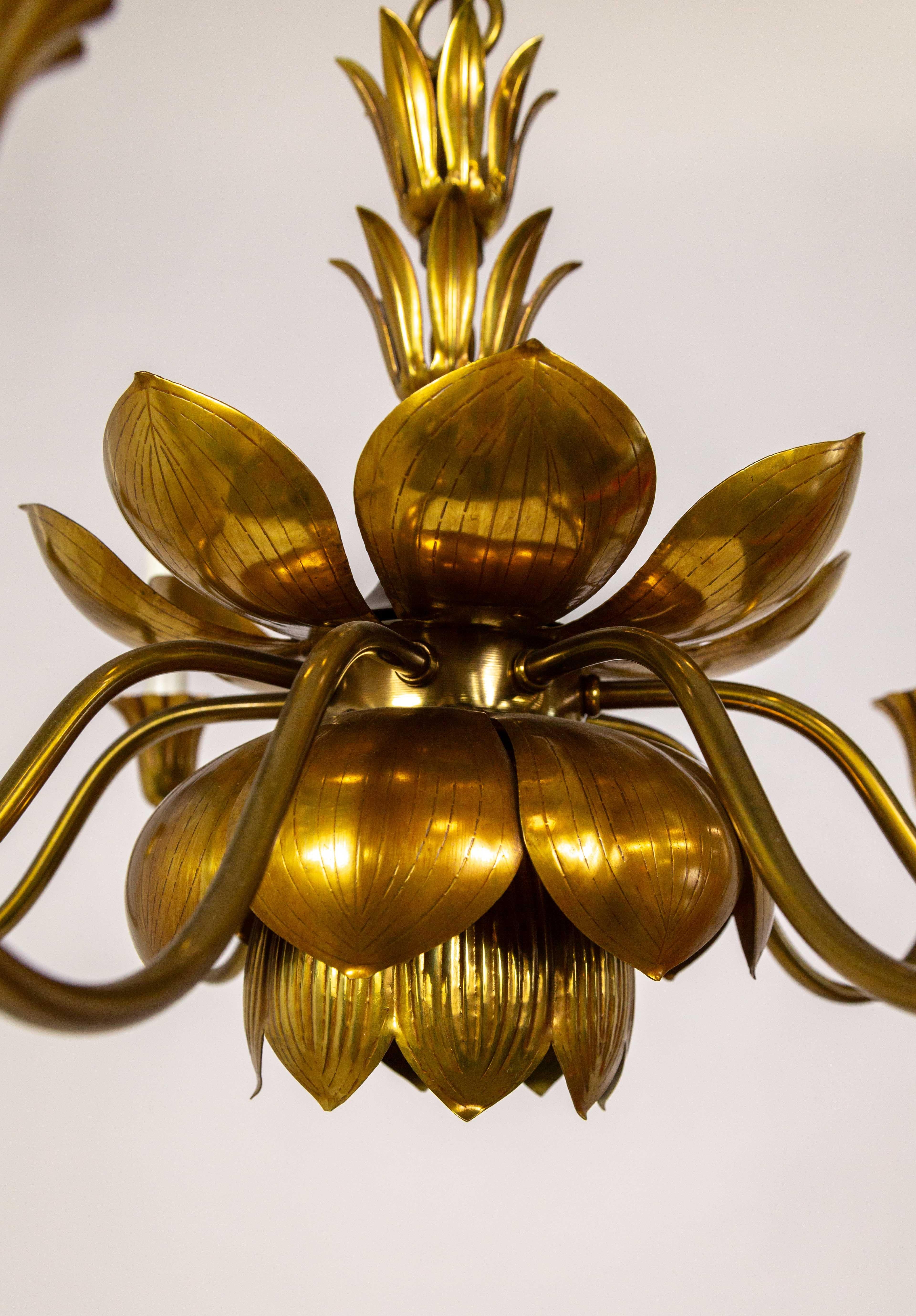Feldman Co. Hollywood Regency Brass Lotus 9-Light Chandelier For Sale 1