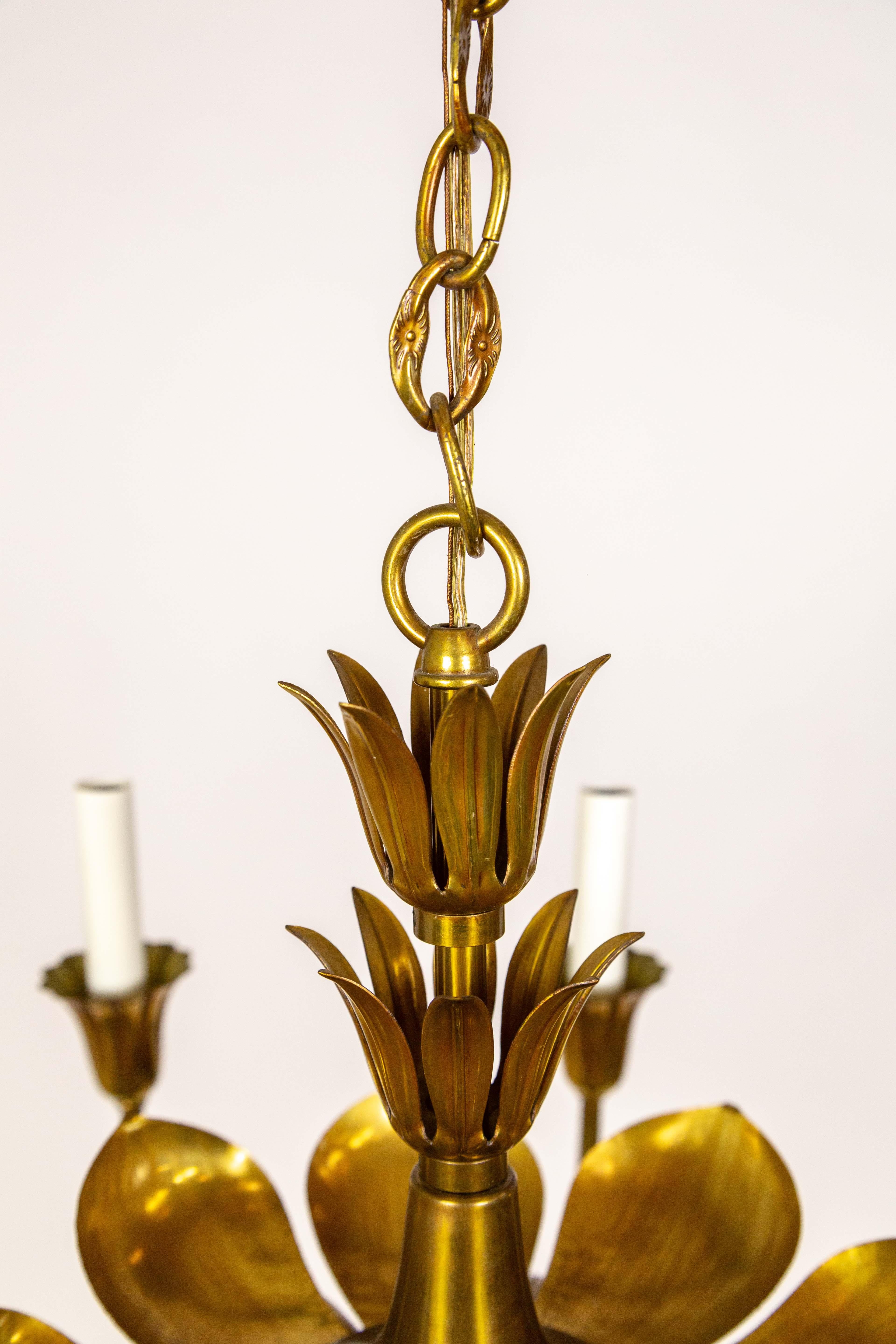 Feldman Co. Hollywood Regency Brass Lotus 9-Light Chandelier For Sale 4