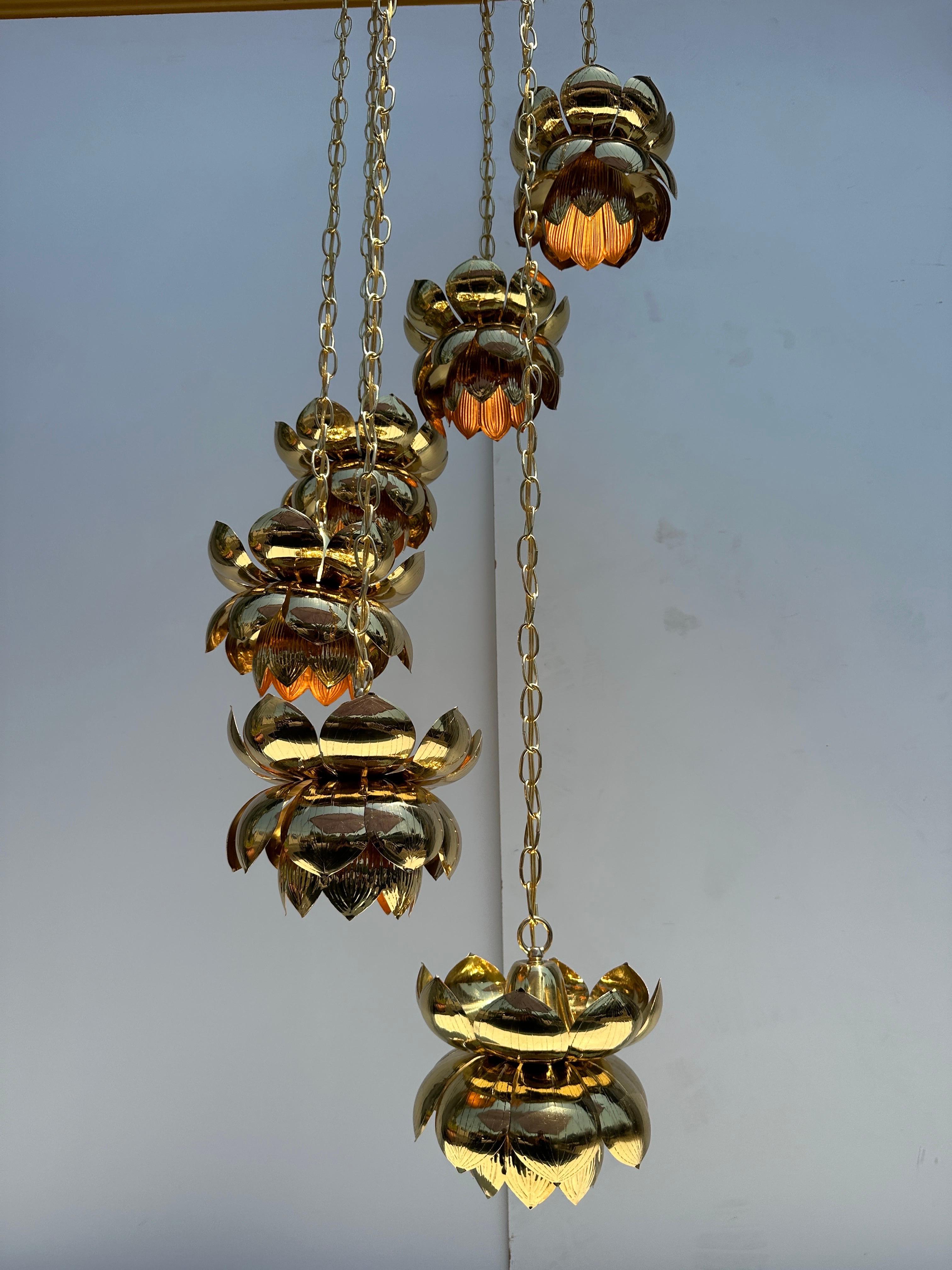 Feldman Six Light Brass Lotus Chandelier 6