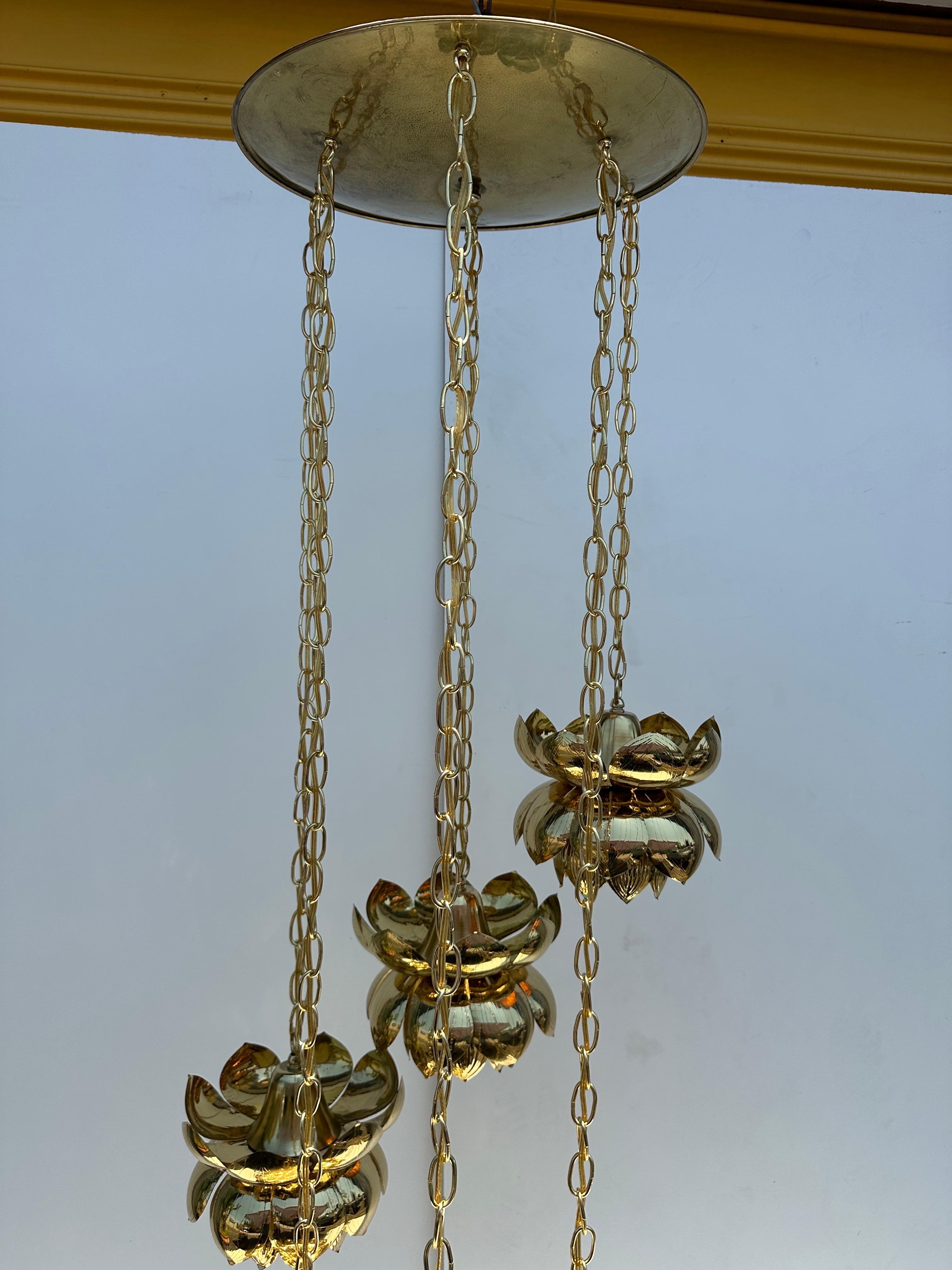 Mid-Century Modern Feldman Six Light Brass Lotus Chandelier