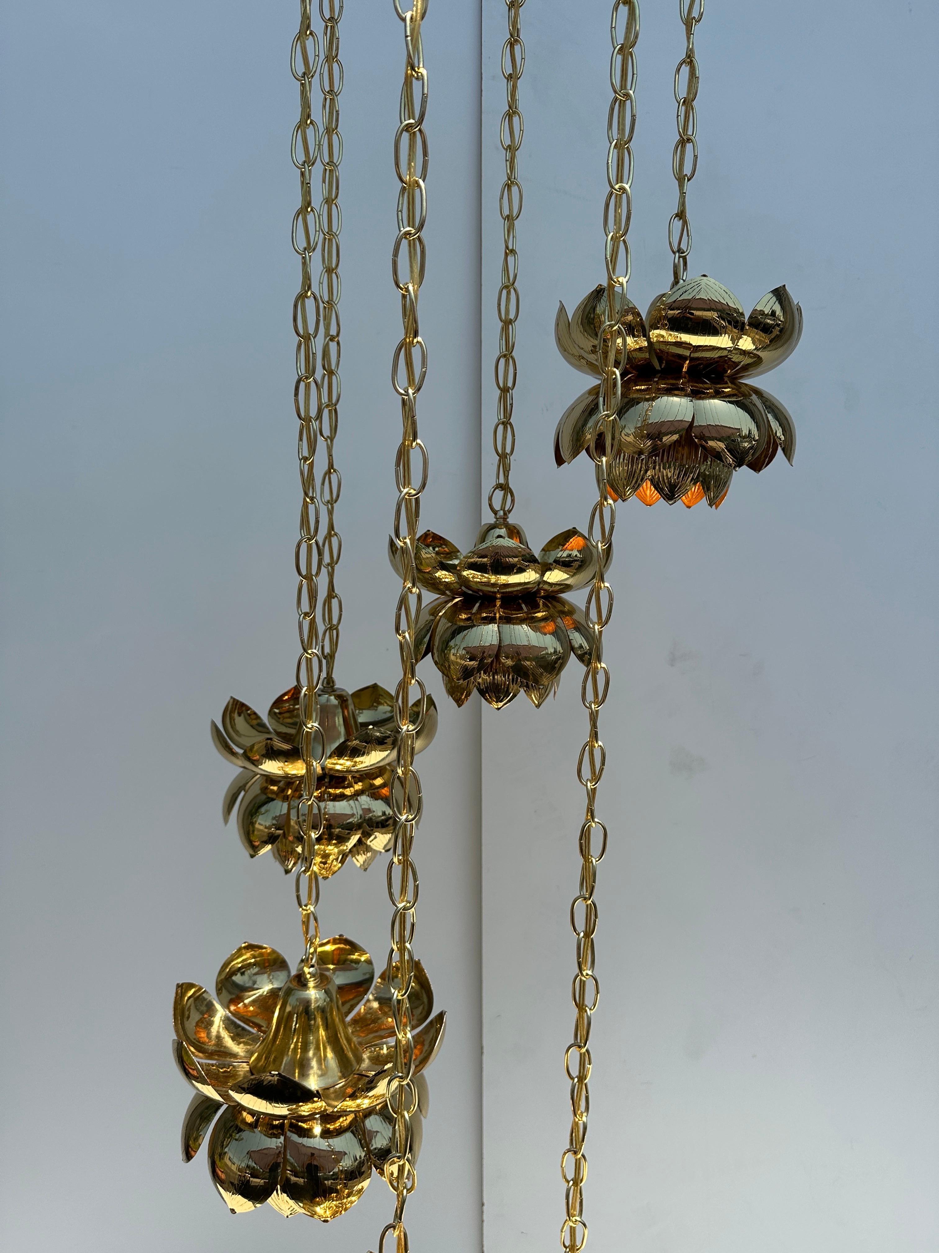 American Feldman Six Light Brass Lotus Chandelier