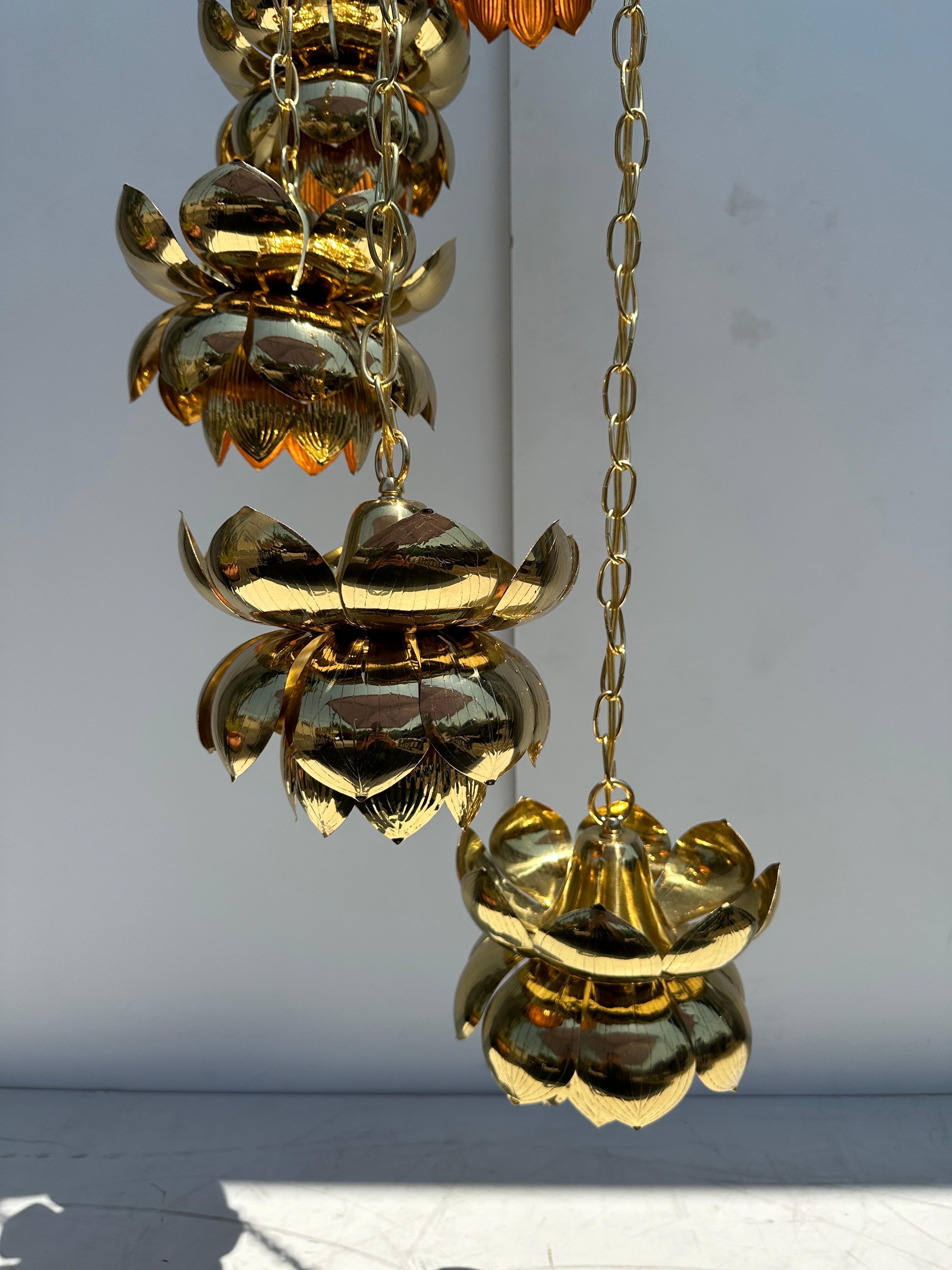 Polished Feldman Six Light Brass Lotus Chandelier