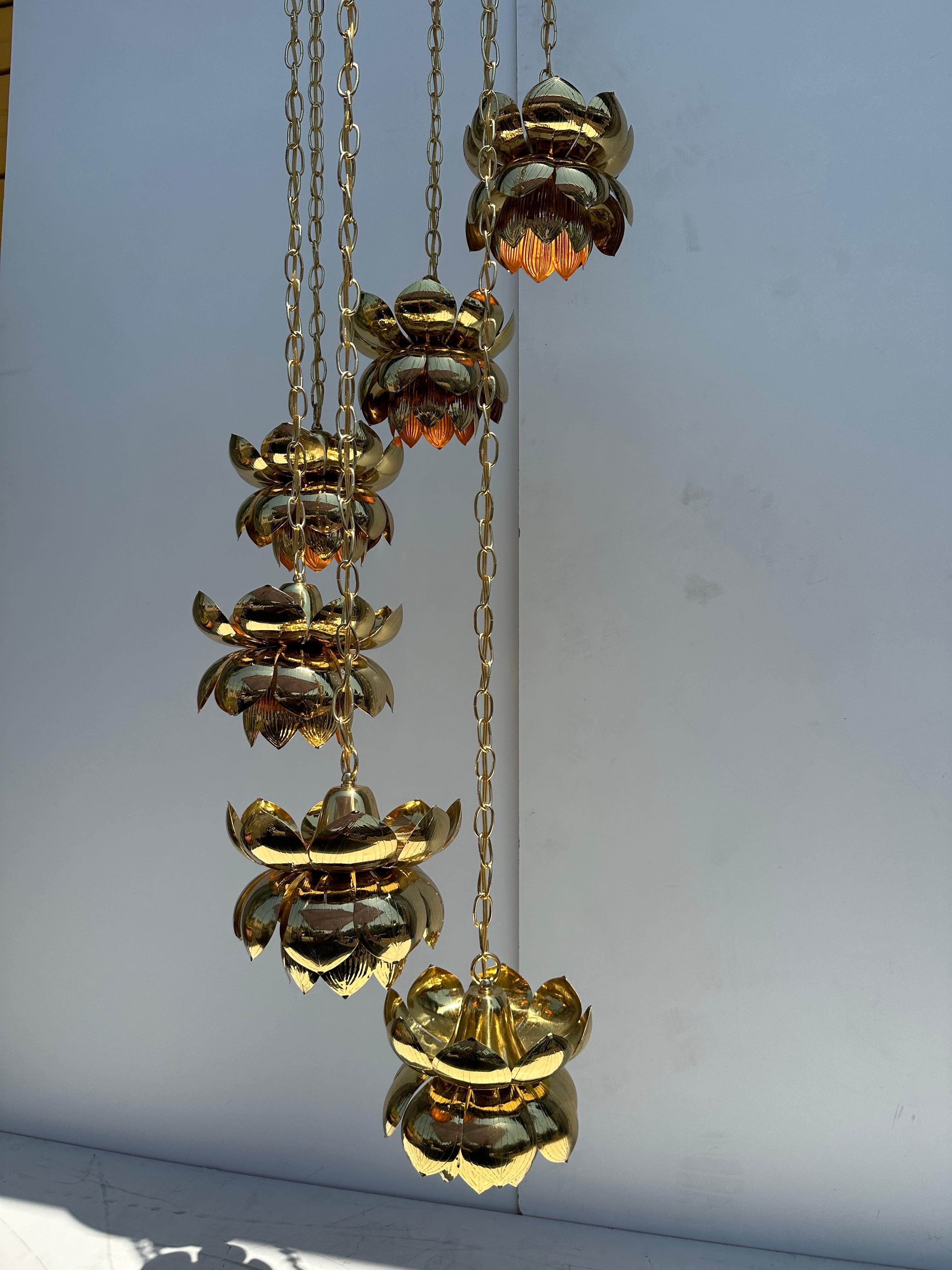 Mid-20th Century Feldman Six Light Brass Lotus Chandelier