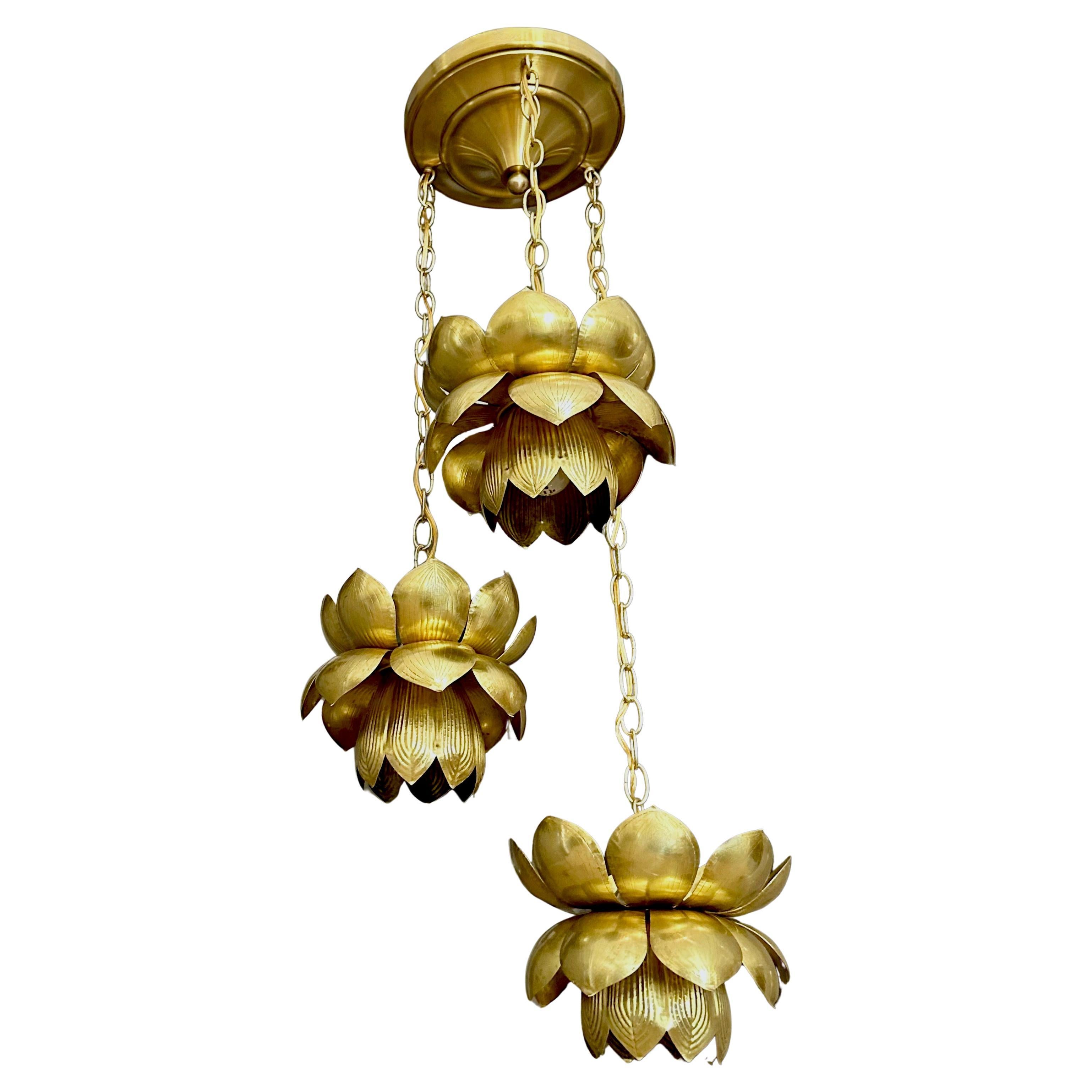 Feldman Trio 3 Pendant Light Lotus Brass Chandelier