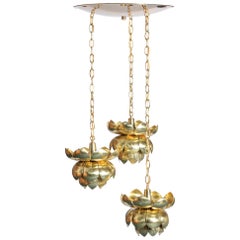 Vintage Feldman Triple Lotus Light Fixture Chandelier, circa 1960