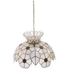 Feldman White Capiz Shell and Brass Floral Themed Pendant Light