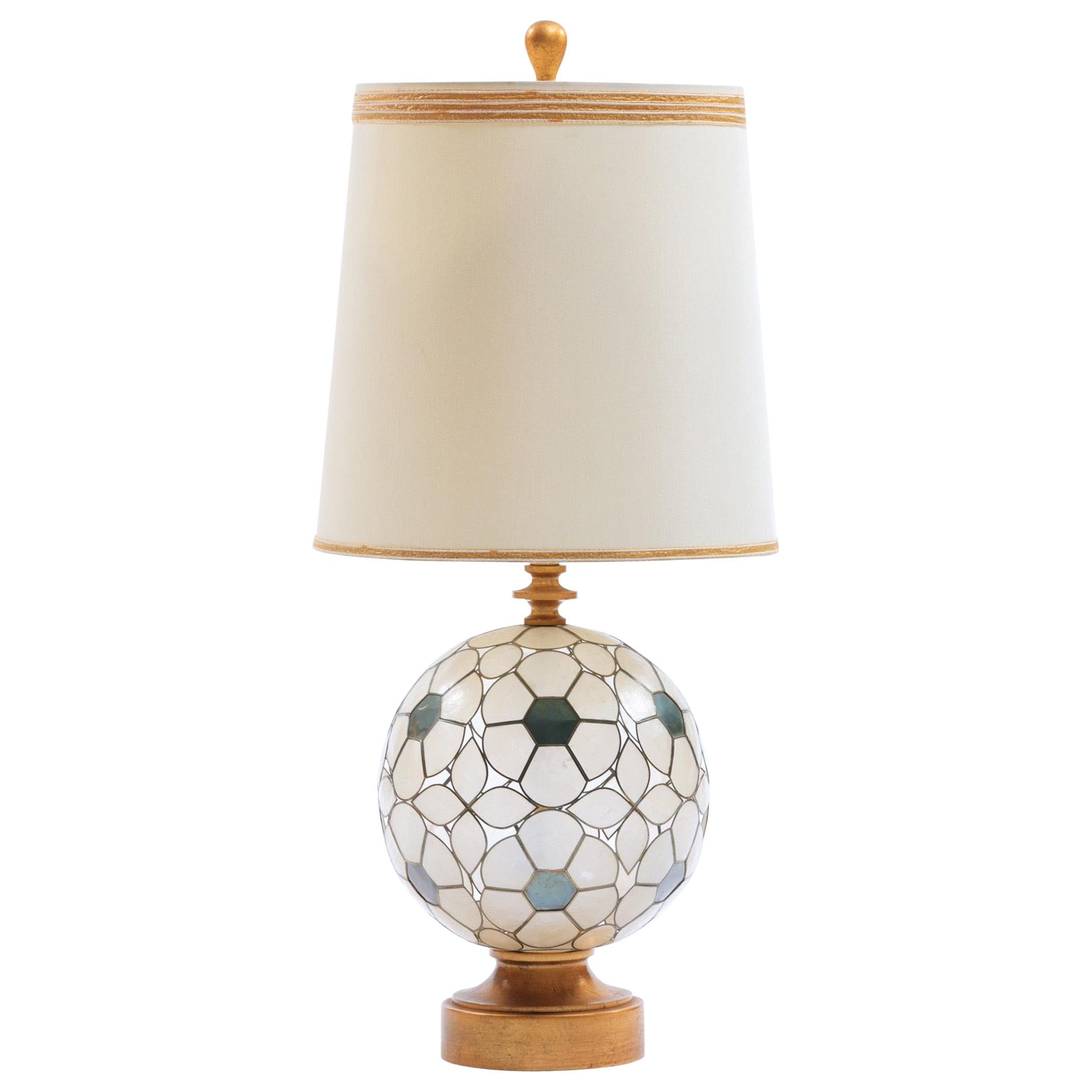 Feldman White Capiz Shell and Brass Table Lamp, circa 1960 For Sale