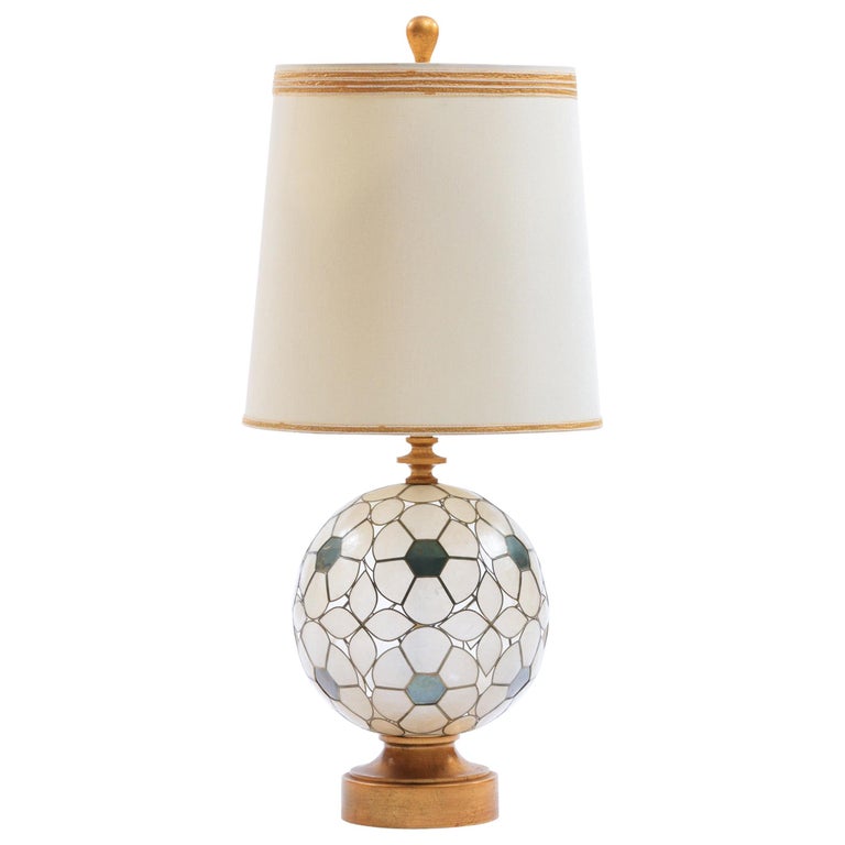 Feldman White Capiz Shell And Brass Table Lamp Circa 1960