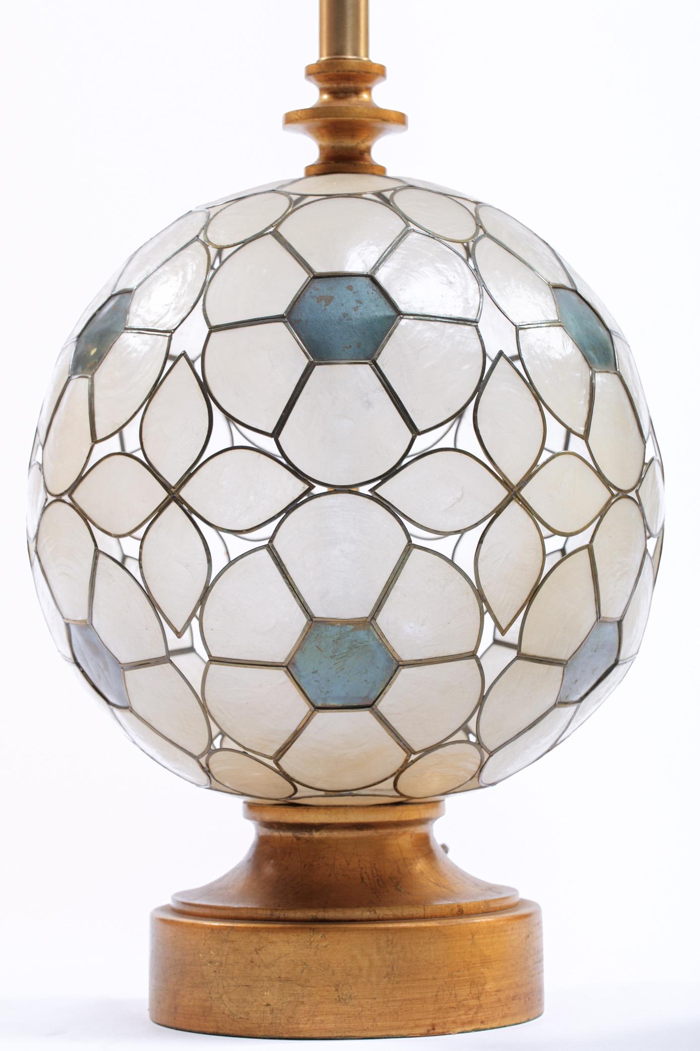 Feldman White Capiz Shell and Brass Table Lamp, circa 1960 For Sale 1