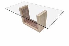 FELES Dining Table Italian Travertine Marble, Red Travertine & Glass, Design