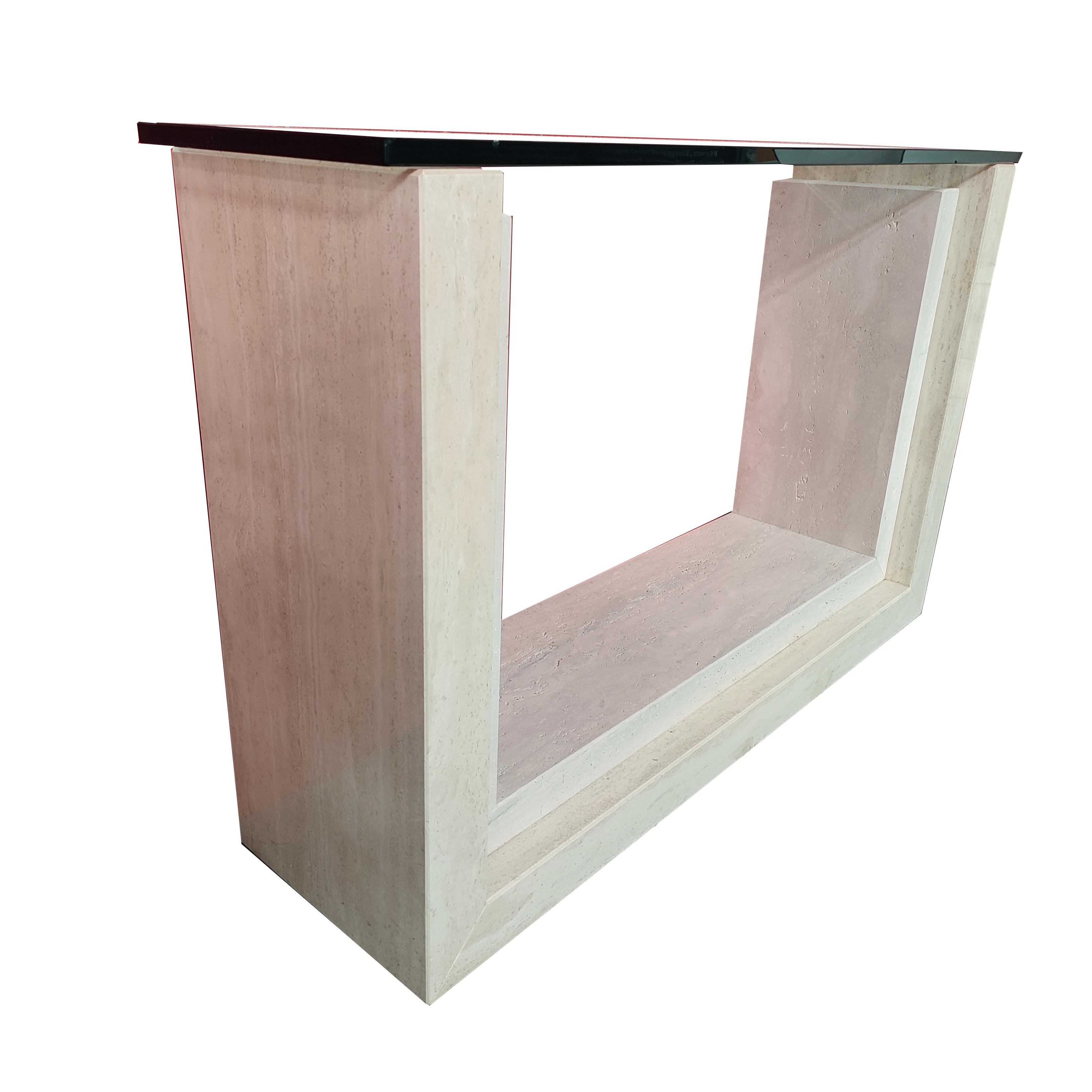 Contemporary Feles Marble Travertine Console Natural, Matte, Polished Marble Made to Measure For Sale