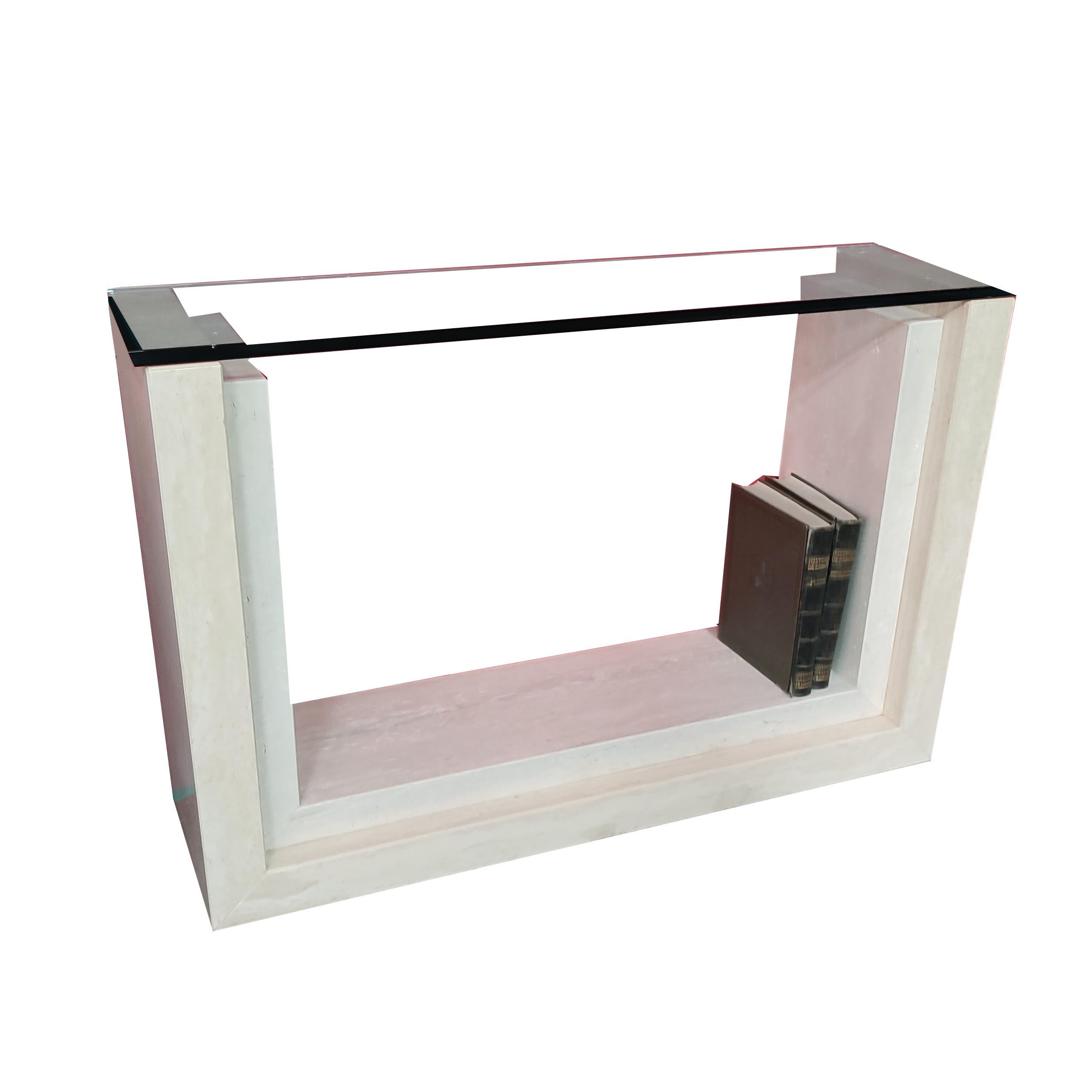 Hand-Crafted Feles Marble Travertine Console Table Natural & Matte Travertine in Stock Meddel