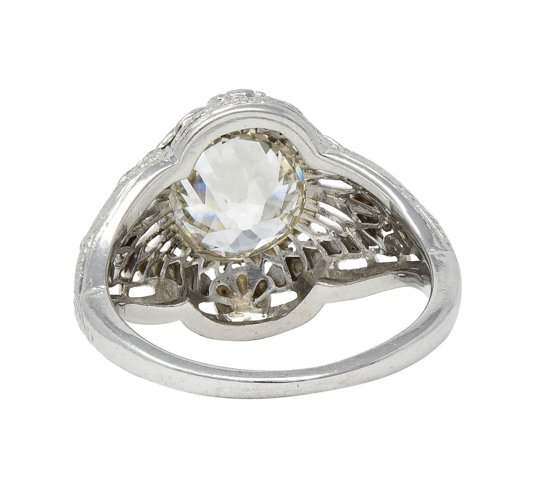 Felger Art Deco 1.35 CTW Diamond 18K White Gold Floral Vintage Engagement Ring For Sale 1