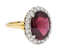 Felger Garnet Cabochon Diamond Platinum-Topped 14 Karat Gold Cluster Ring