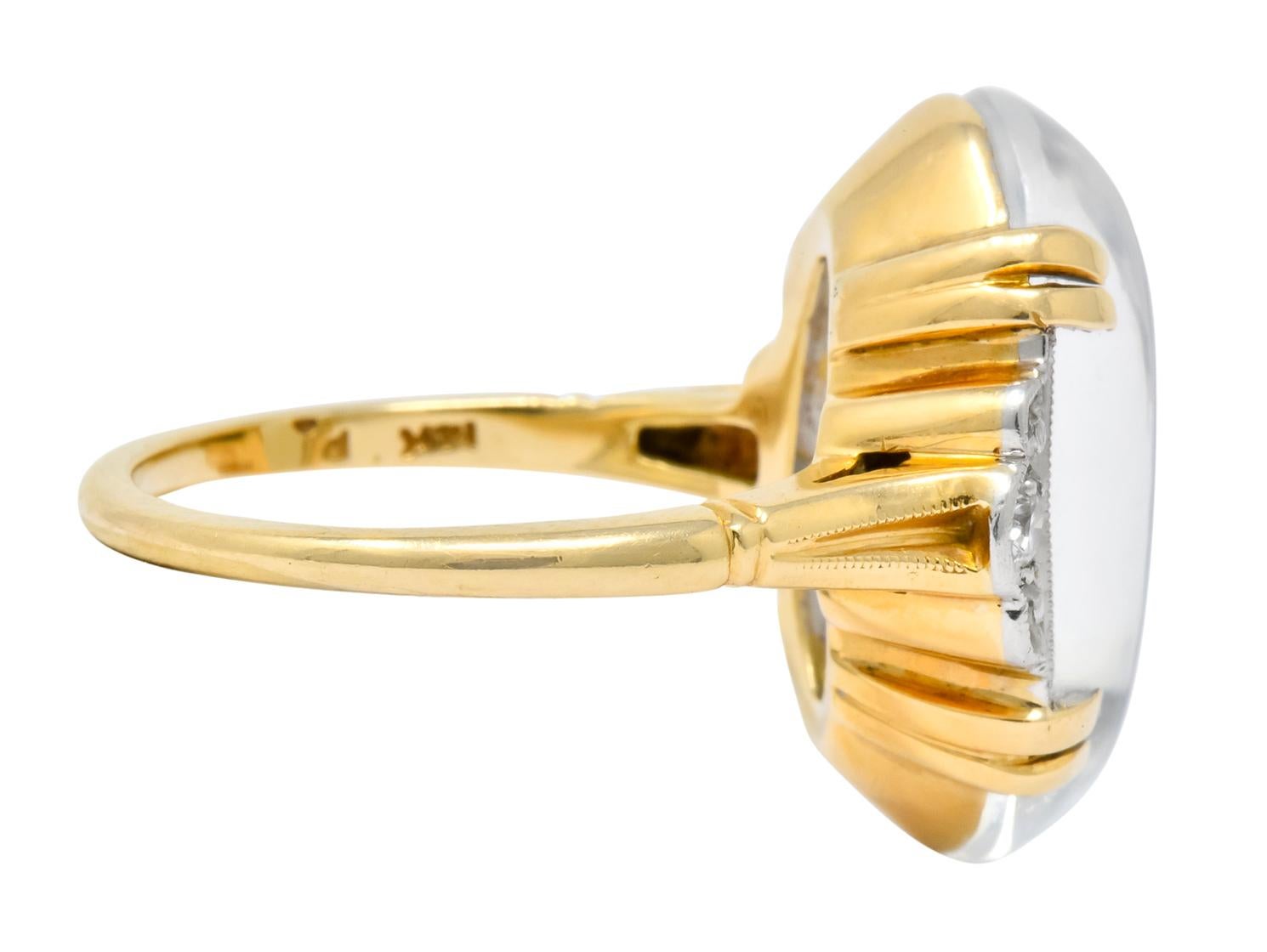 Oval Cut Felger Inc. 1940s Retro Moonstone Diamond Platinum-Topped 14 Karat Gold Ring