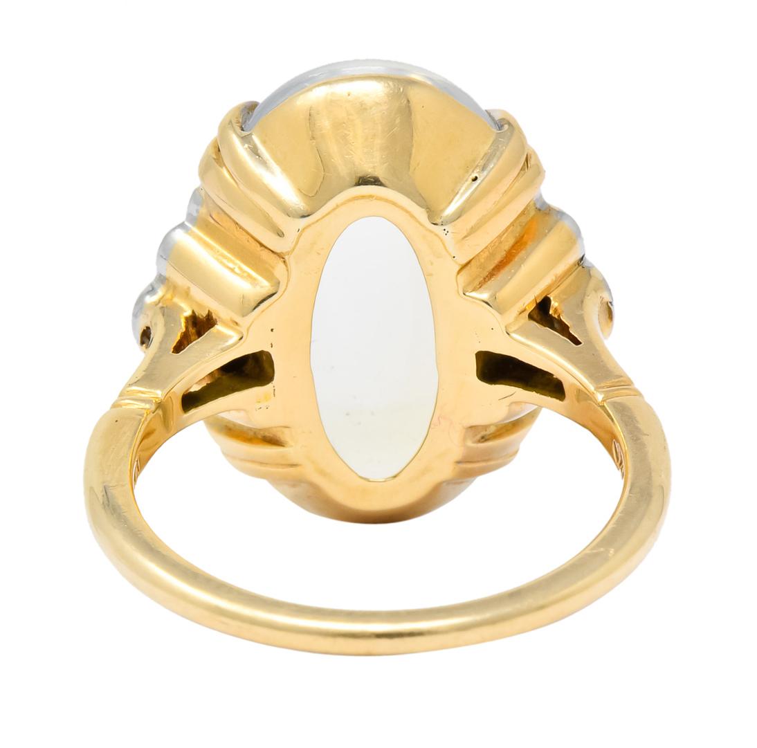 Felger Inc. 1940s Retro Moonstone Diamond Platinum-Topped 14 Karat Gold Ring In Excellent Condition In Philadelphia, PA