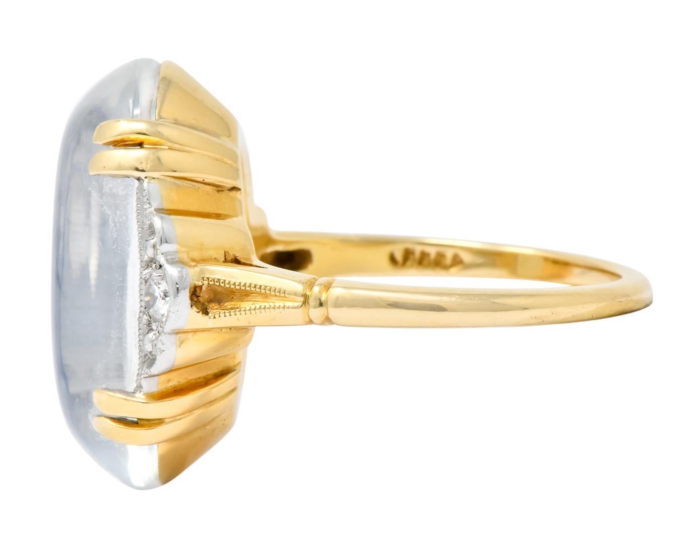 Women's or Men's Felger Inc. 1940s Retro Moonstone Diamond Platinum-Topped 14 Karat Gold Ring