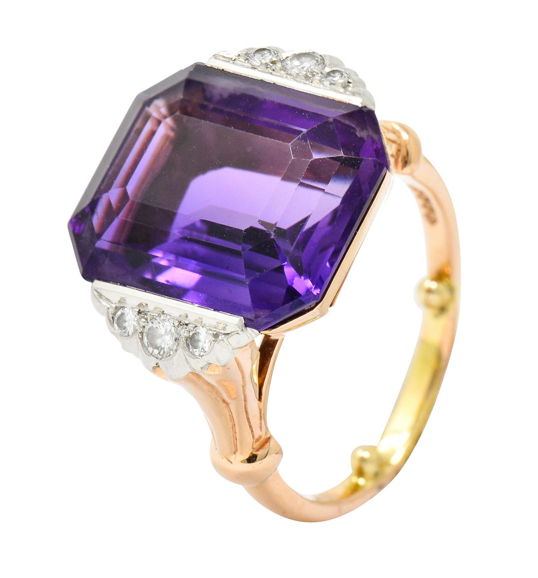 Felger Inc. Amethyst Diamond Platinum-Topped 14 Karat Gold Cocktail Ring 4