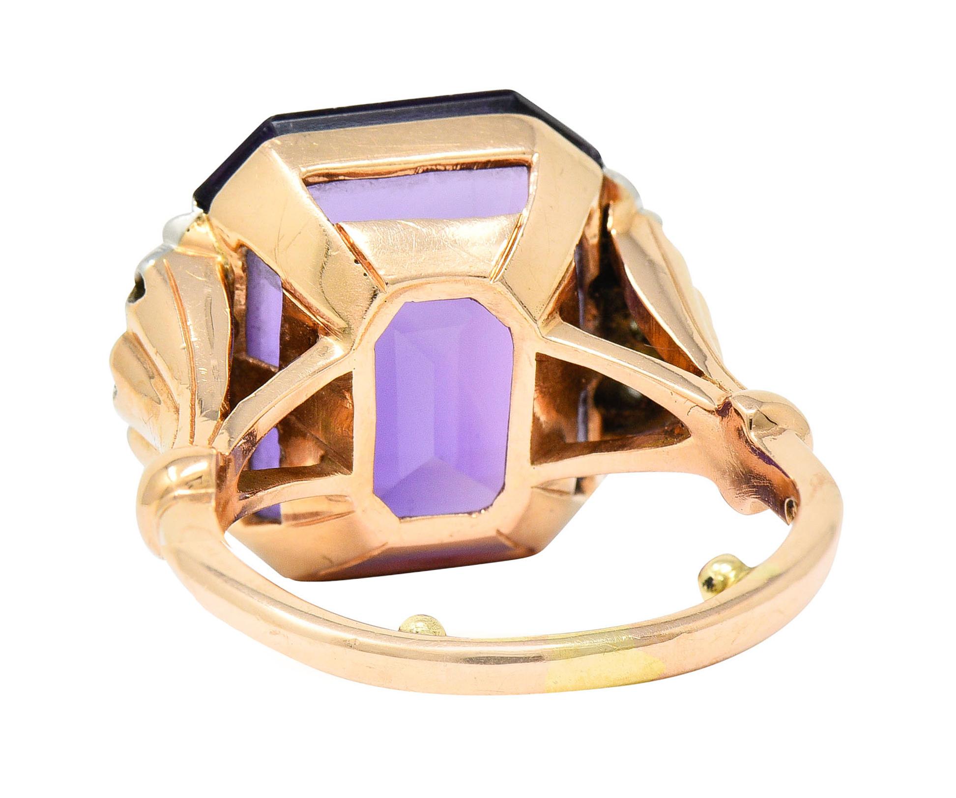 Art Nouveau Felger Inc. Amethyst Diamond Platinum-Topped 14 Karat Gold Cocktail Ring