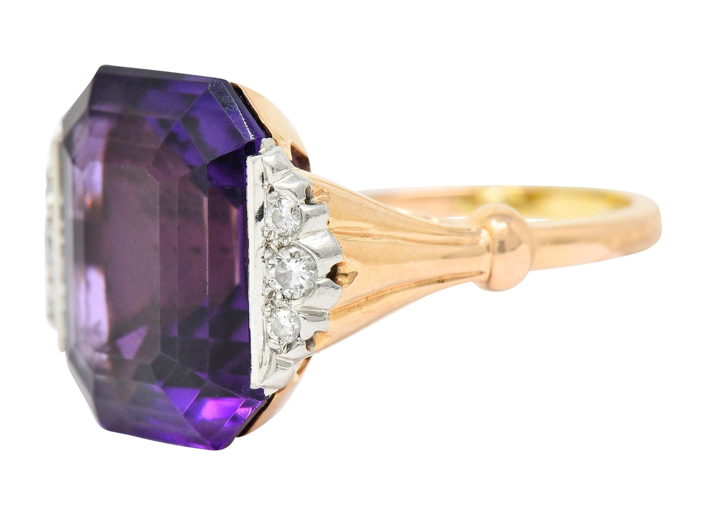 Felger Inc. Amethyst Diamond Platinum-Topped 14 Karat Gold Cocktail Ring In Excellent Condition In Philadelphia, PA