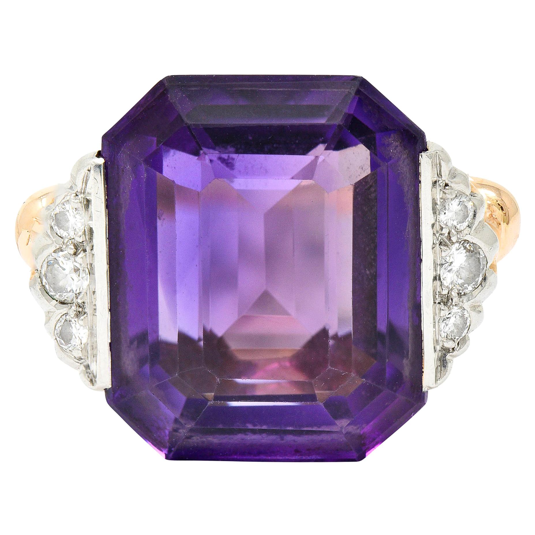 Felger Inc. Amethyst Diamond Platinum-Topped 14 Karat Gold Cocktail Ring