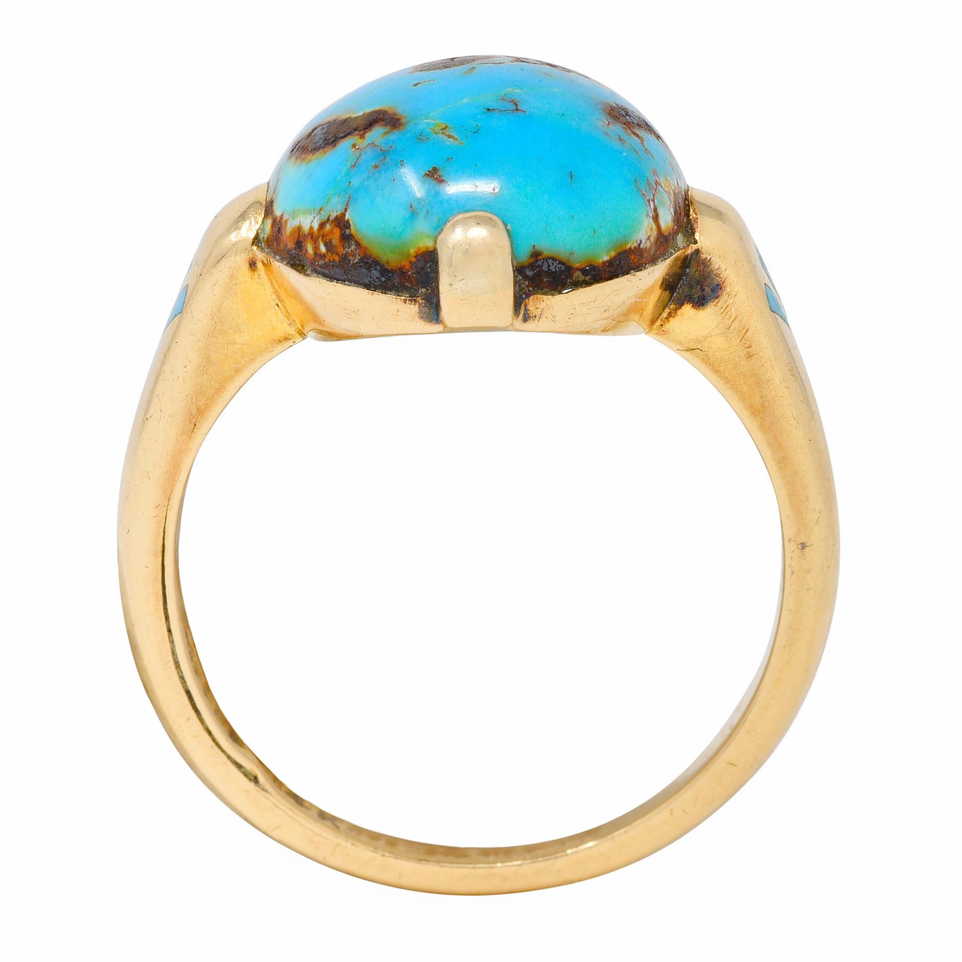 Felger Inc. Art Deco Turquoise Enamel 14 Karat Yellow Gold Antique Ring 4