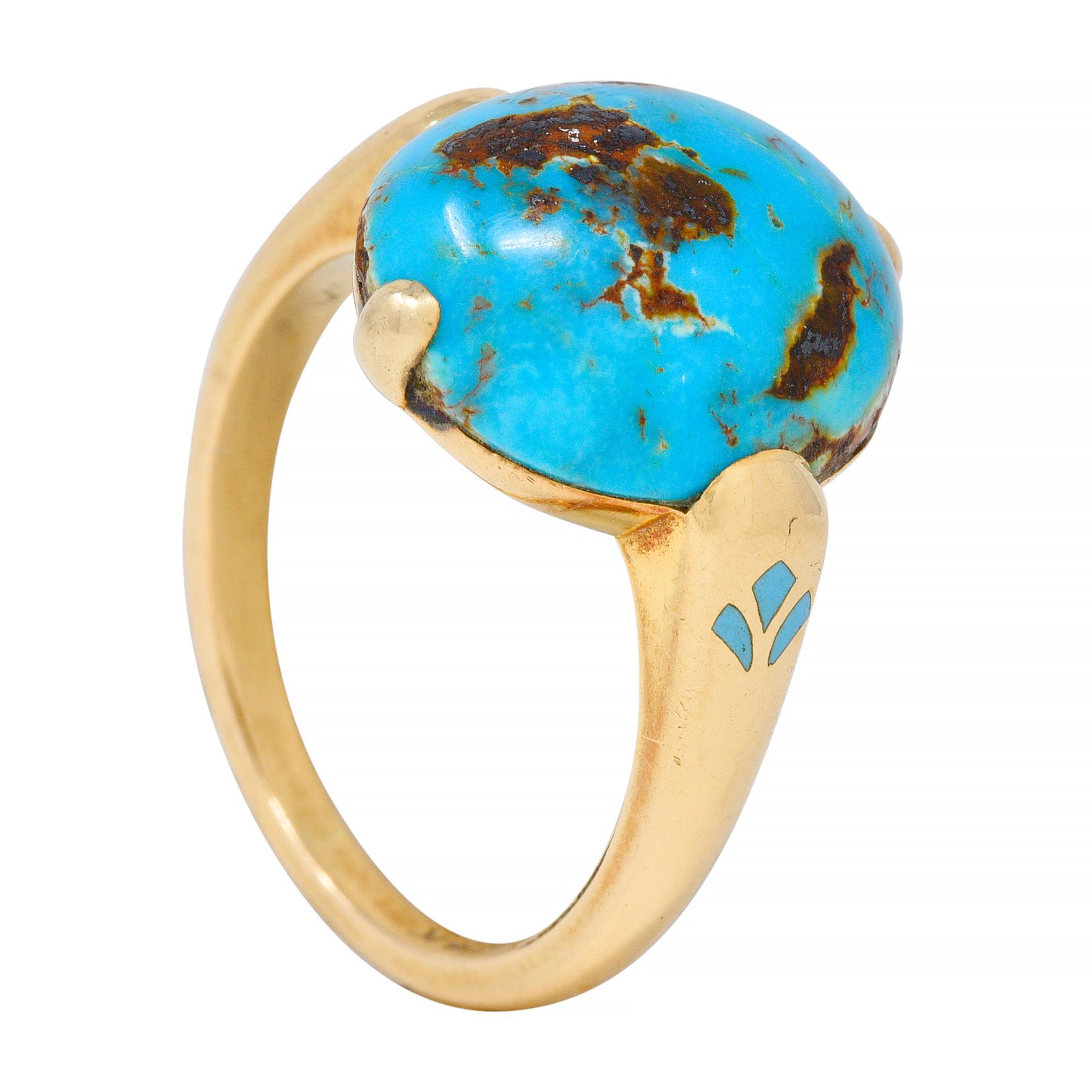 Felger Inc. Art Deco Turquoise Enamel 14 Karat Yellow Gold Antique Ring 5