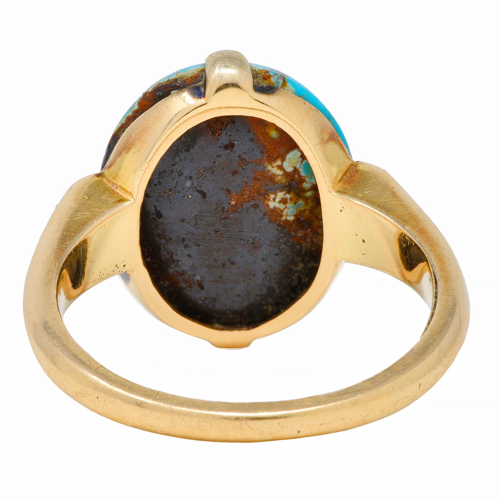 Felger Inc. Art Deco Turquoise Enamel 14 Karat Yellow Gold Antique Ring In Excellent Condition In Philadelphia, PA